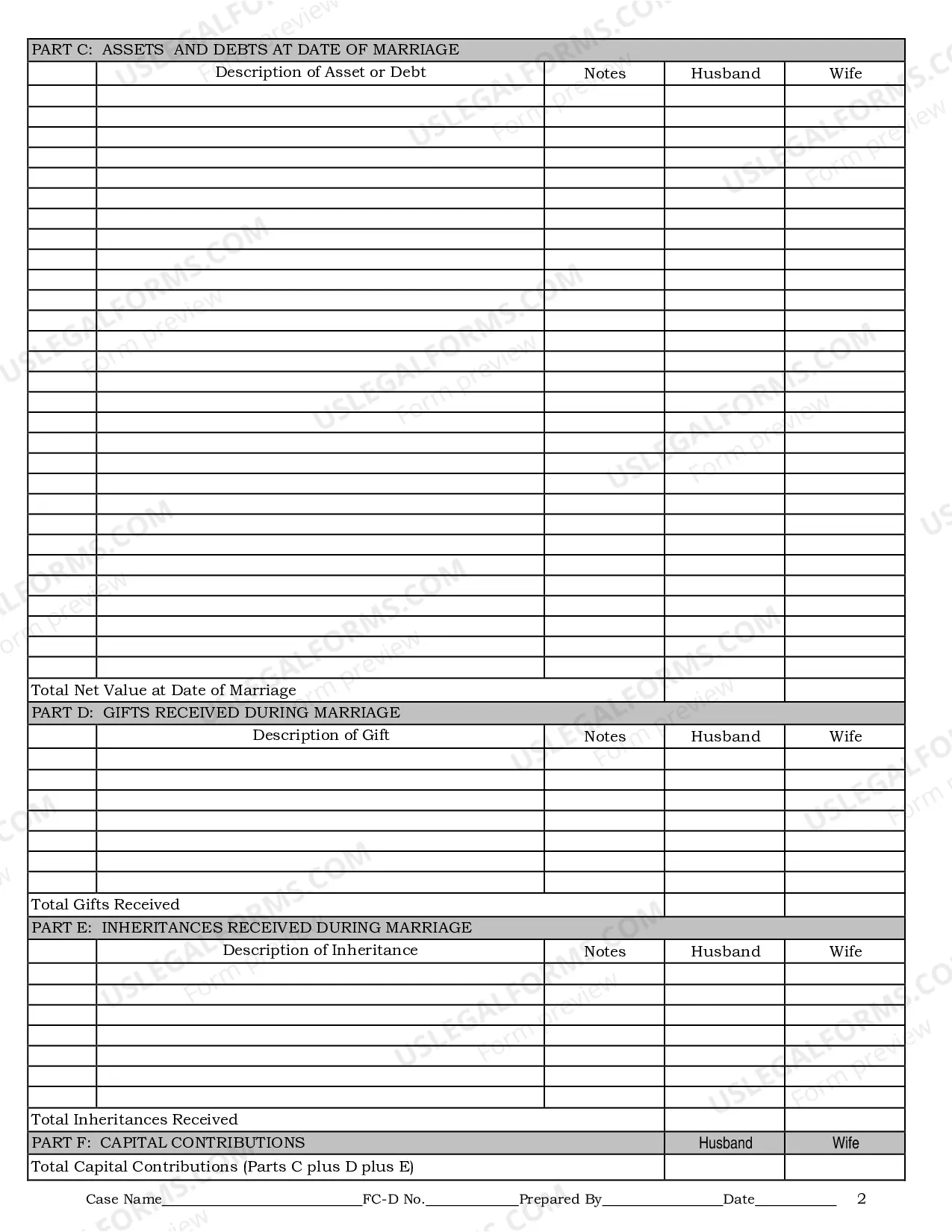 Preview Property Division Chart Instructions