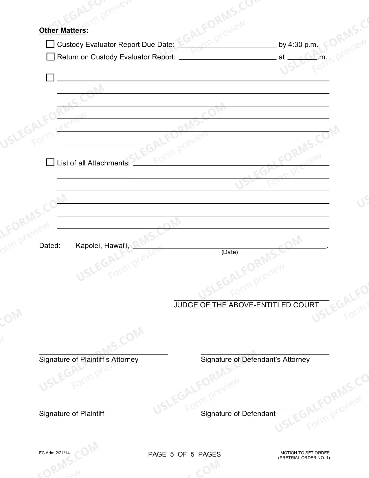Preview Pretrial Order 1 (Motion Set Order)