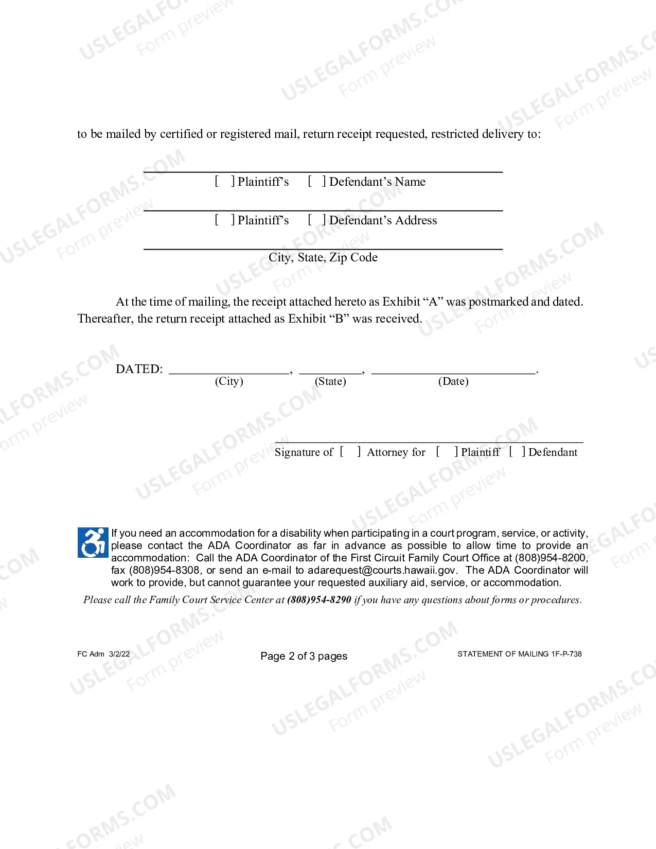 Preview Statement of Mailing; Exhibits "1" & "2"