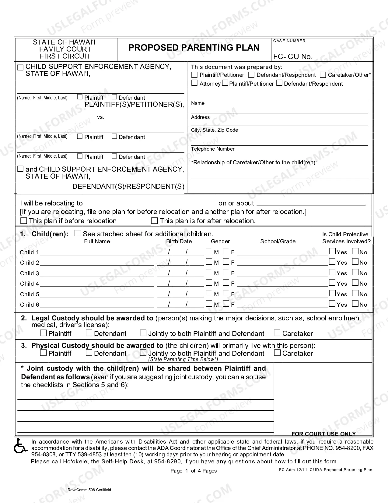 Preview Proposed Parenting Plan