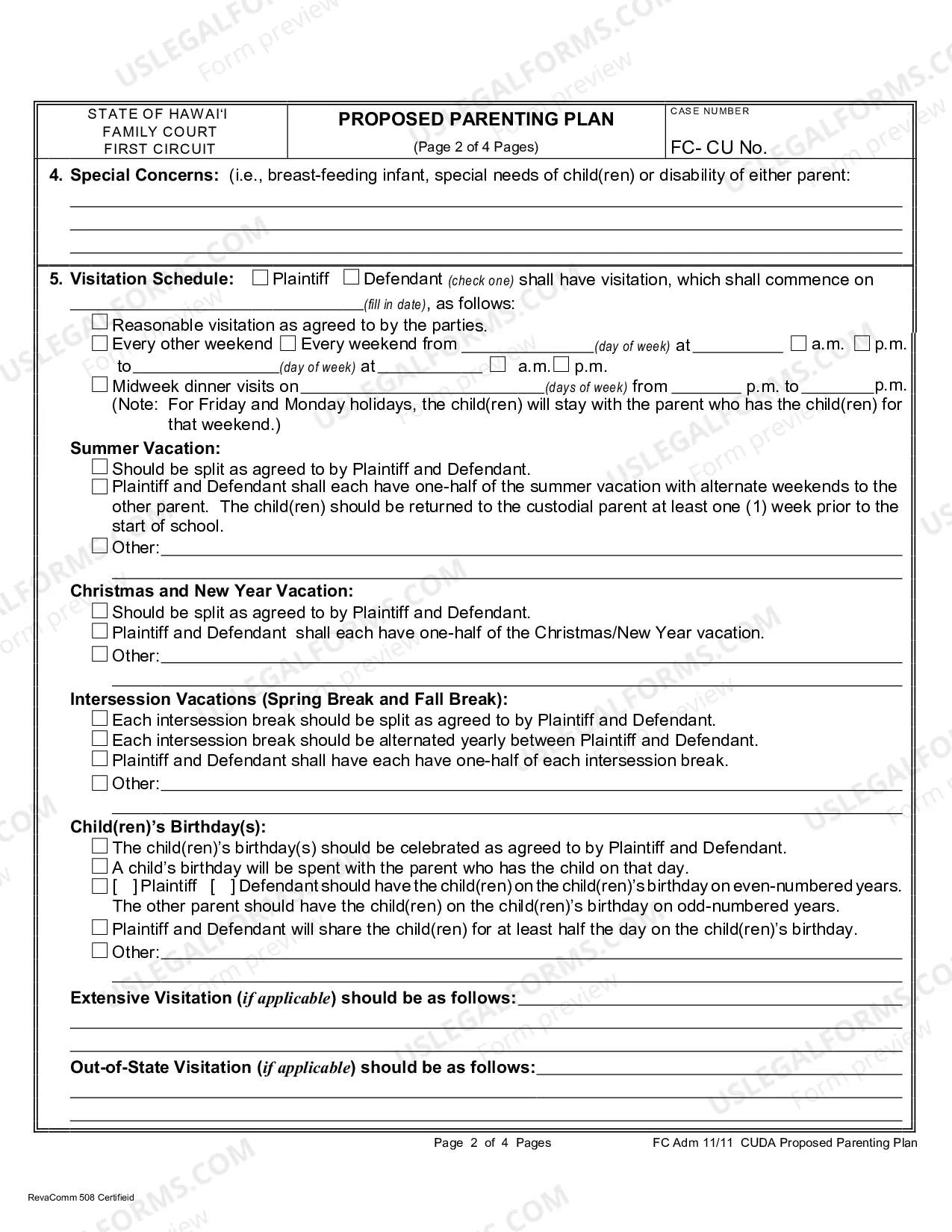 Preview Proposed Parenting Plan