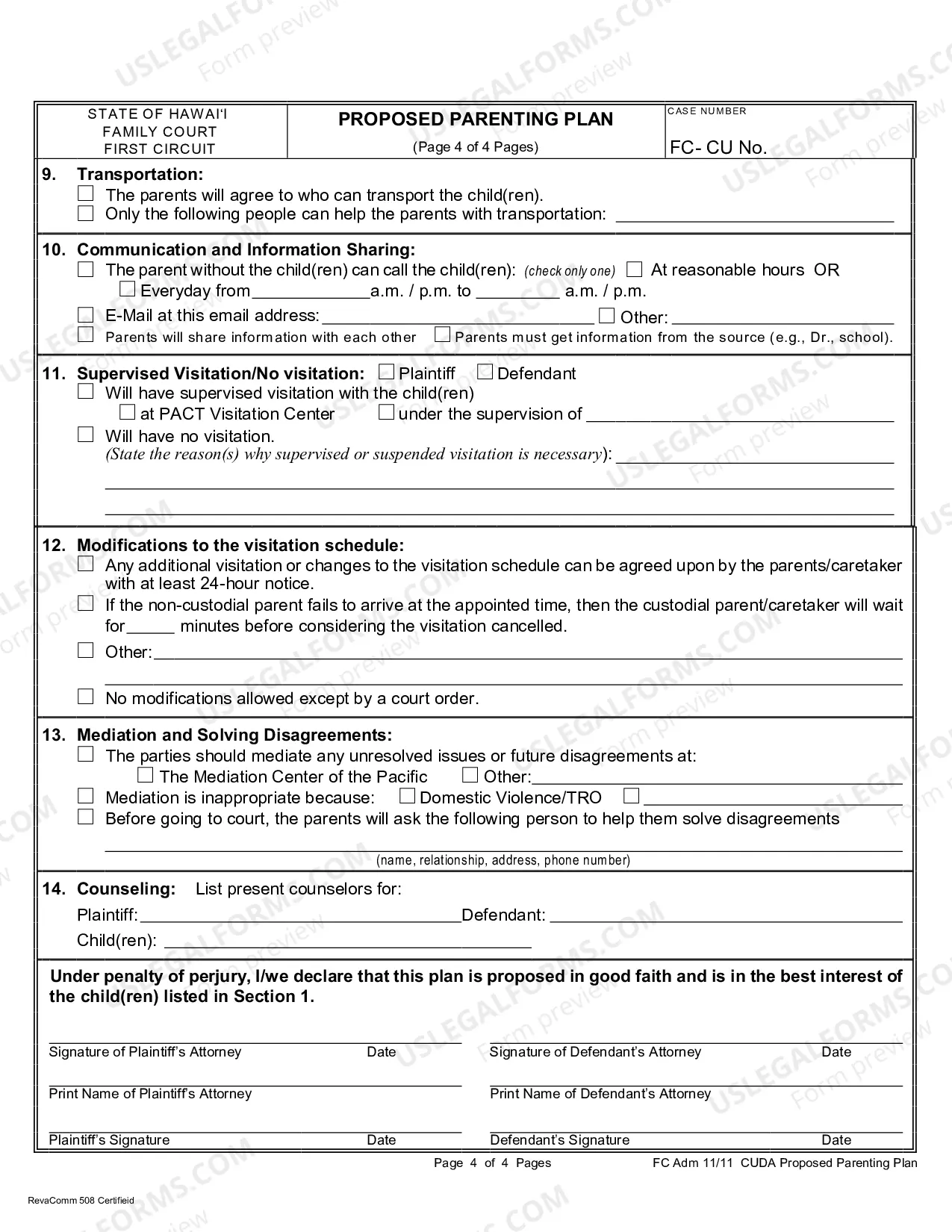 Preview Proposed Parenting Plan