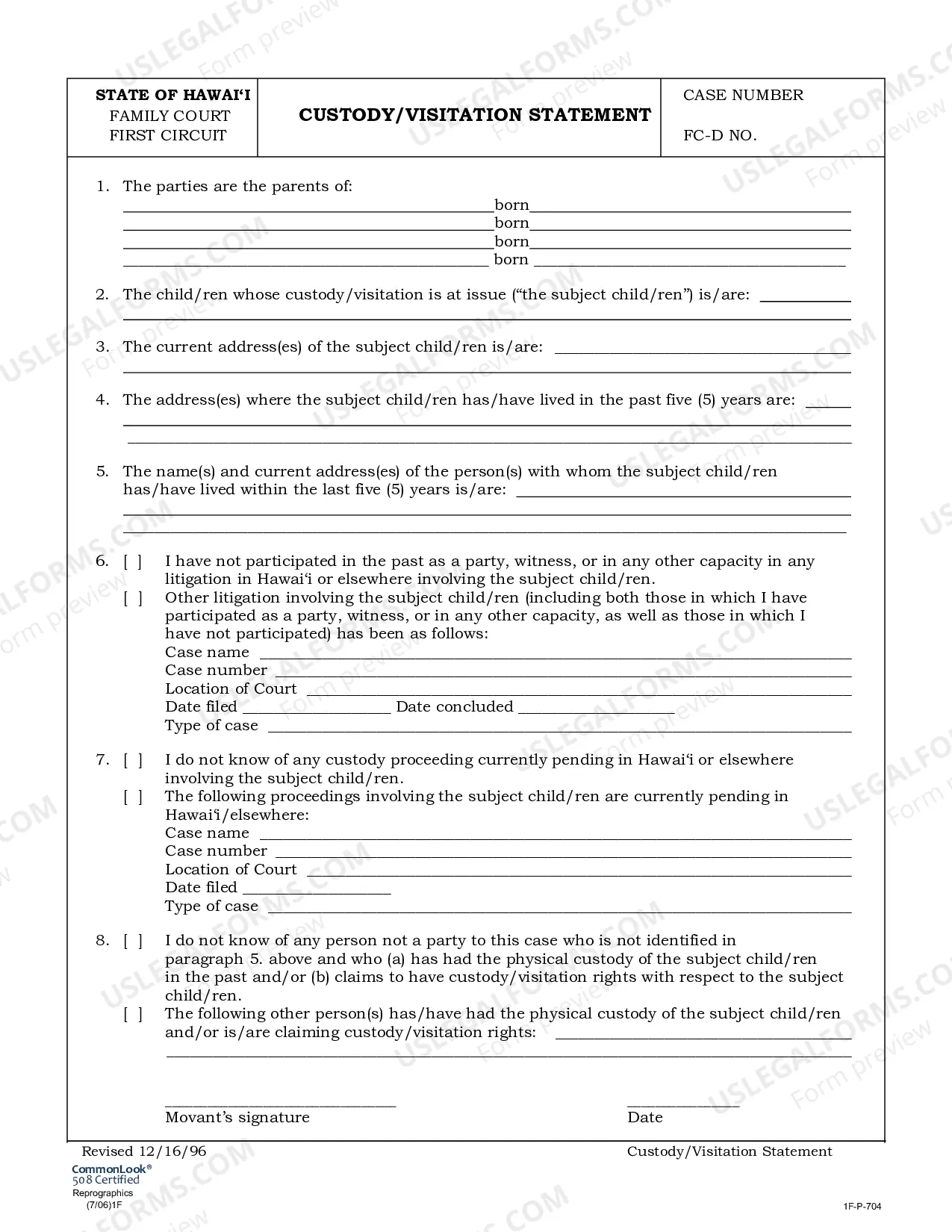 Preview Custody - Visitation Statement