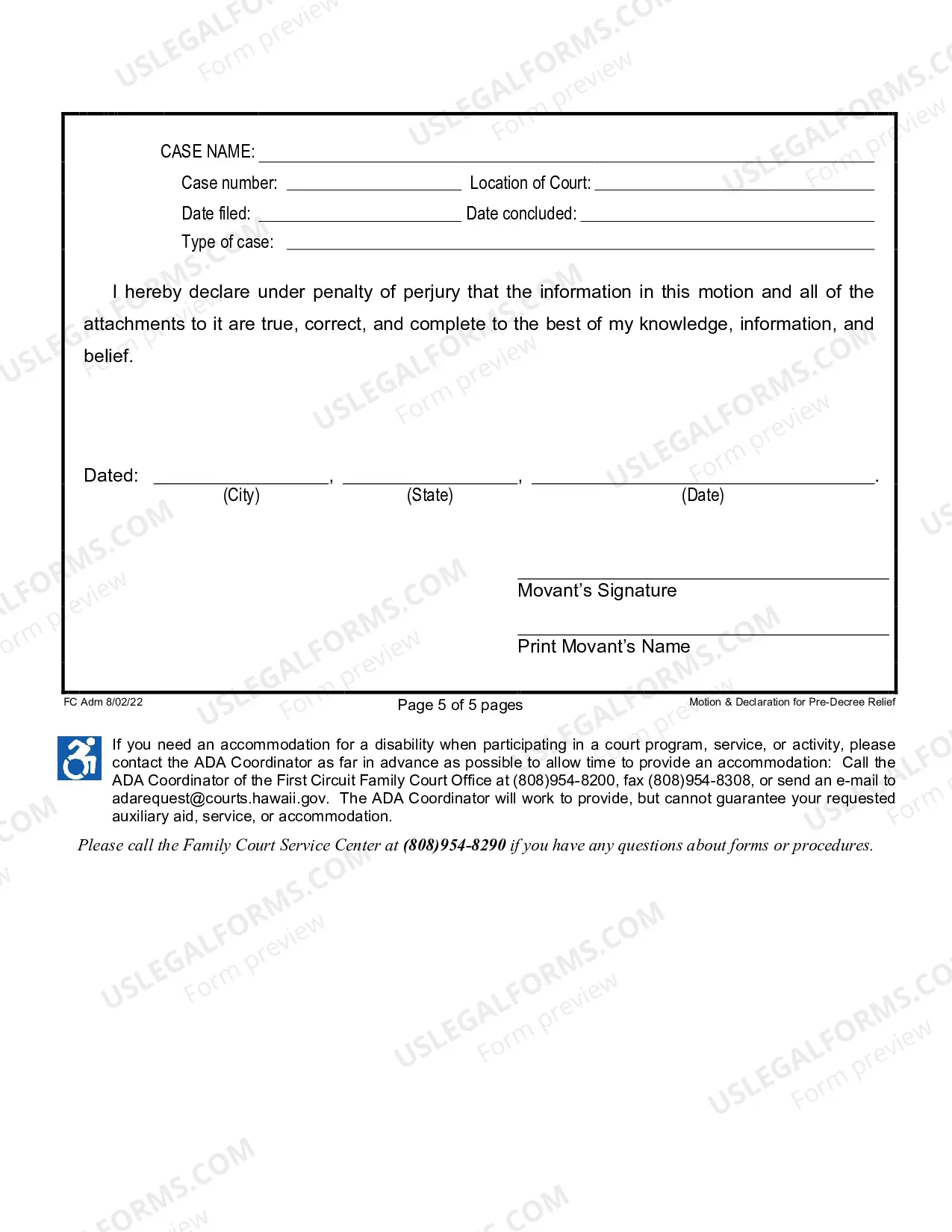 Preview Motion and Declaration For Pre-Decree Relief