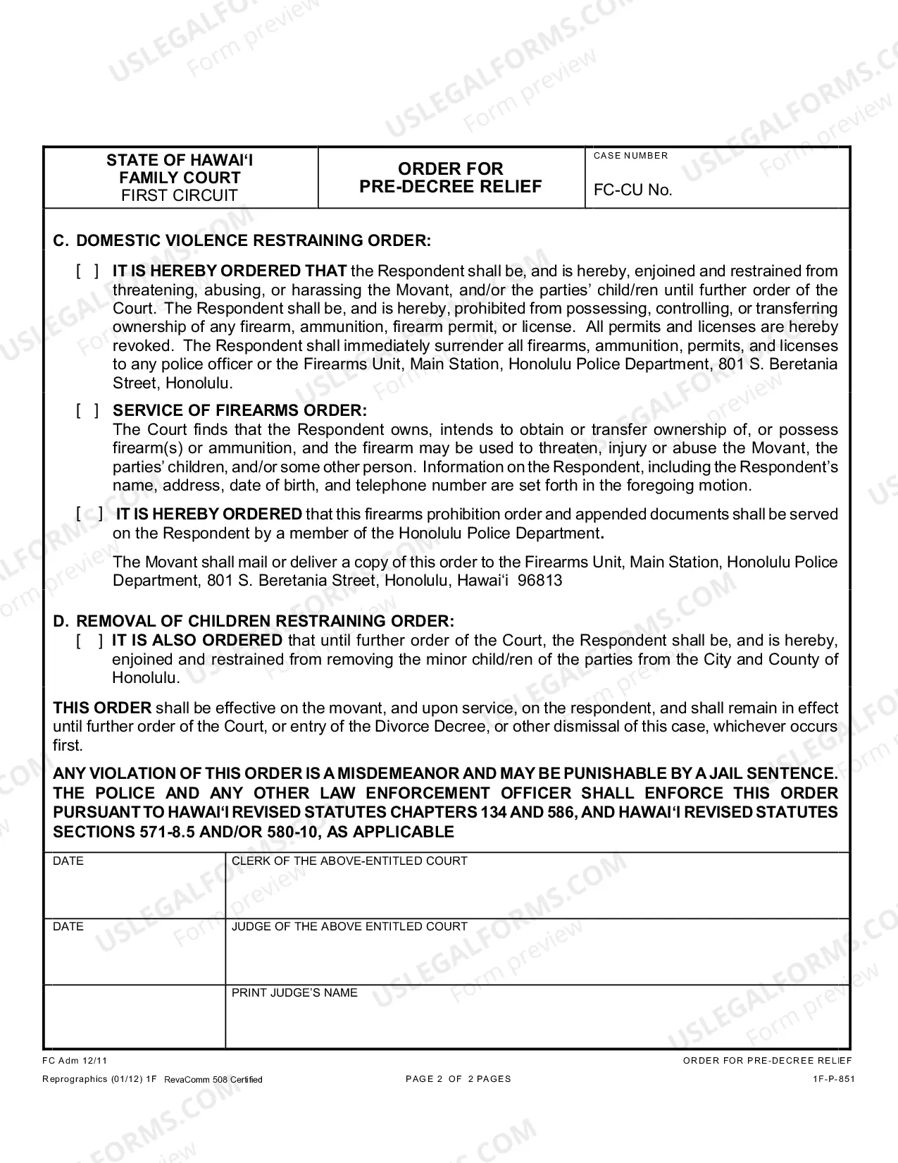 Preview Order For Pre-Decree Relief