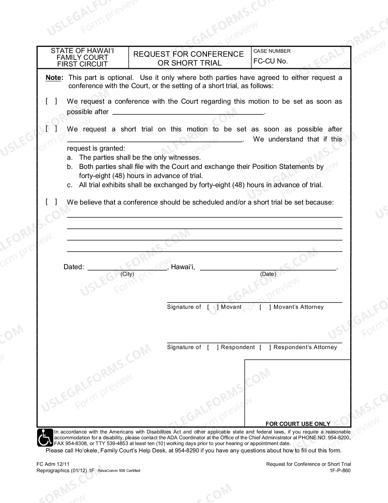 Preview Request For Conference Or Short Trial