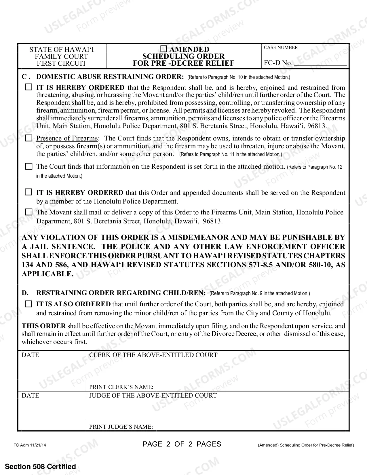 Preview Scheduling Order For Pre-Decree Relief