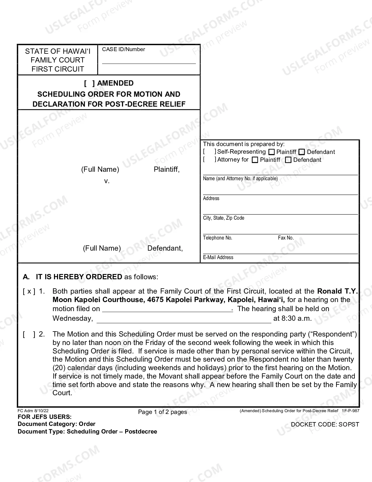 Preview Scheduling Order for Post-Decree Relief