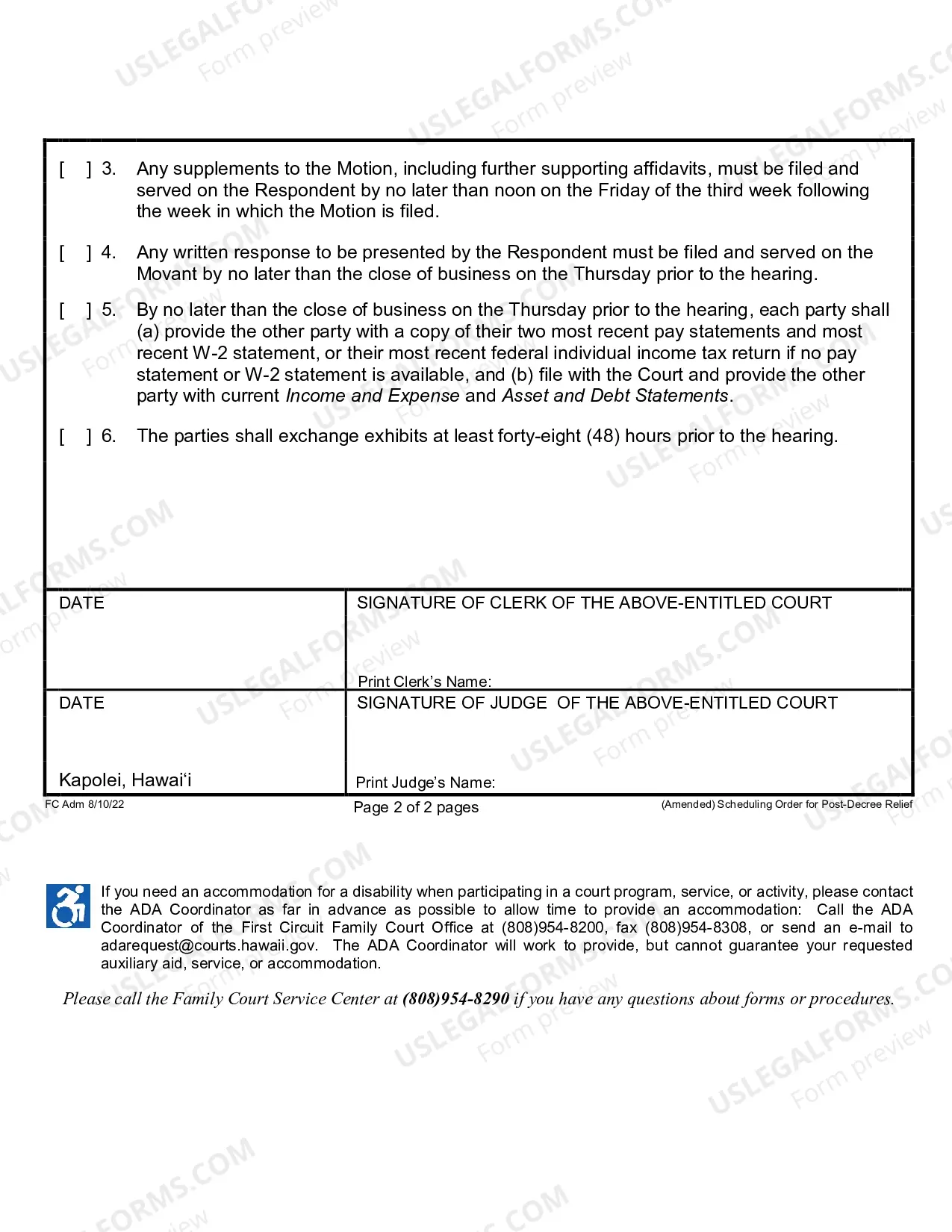 Preview Scheduling Order for Post-Decree Relief