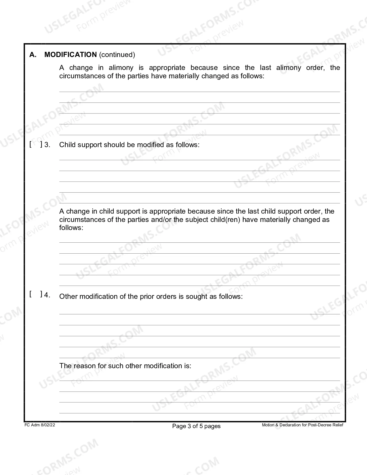 Preview Motion and Declaration for Post-Decree Relief