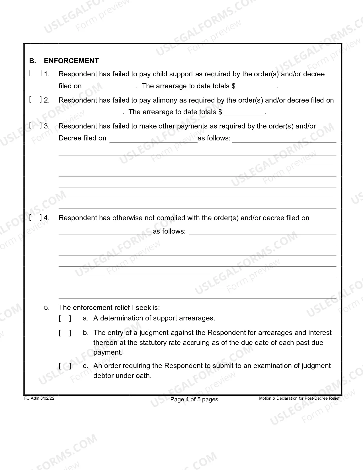 Preview Motion and Declaration for Post-Decree Relief