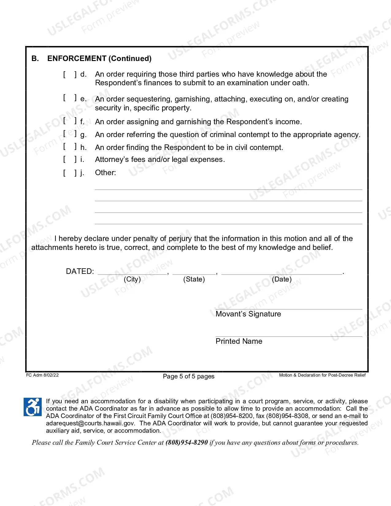 Preview Motion and Declaration for Post-Decree Relief