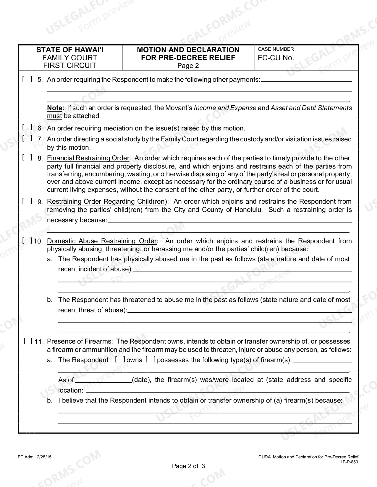 Preview Motion and Declaration for Pre-Decree Relief
