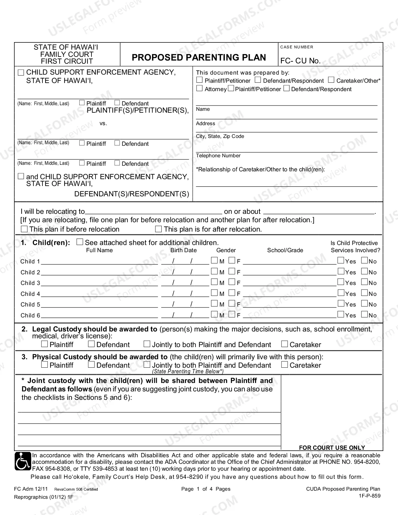 Preview Proposed Parenting Plan