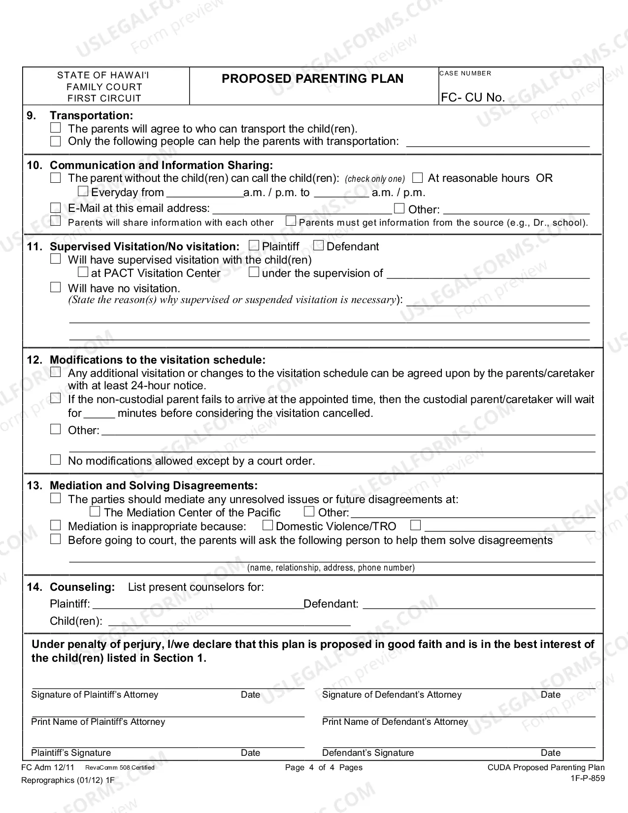 Preview Proposed Parenting Plan