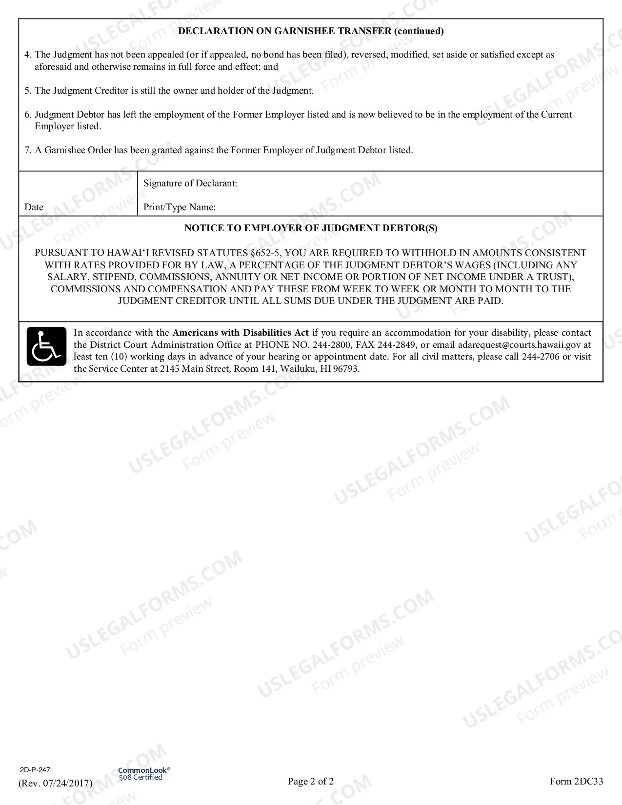 Preview Declaration On Garnishee Transfer
