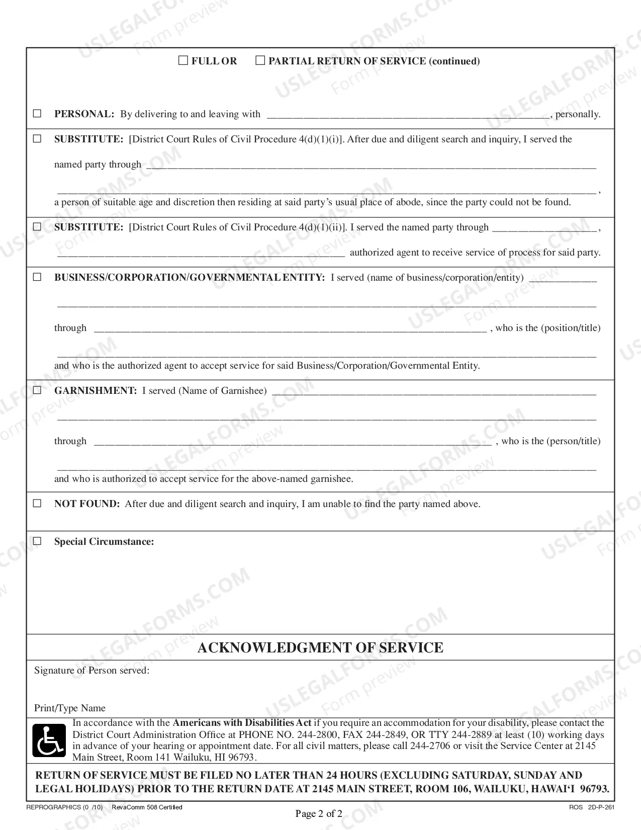Preview Return of Service