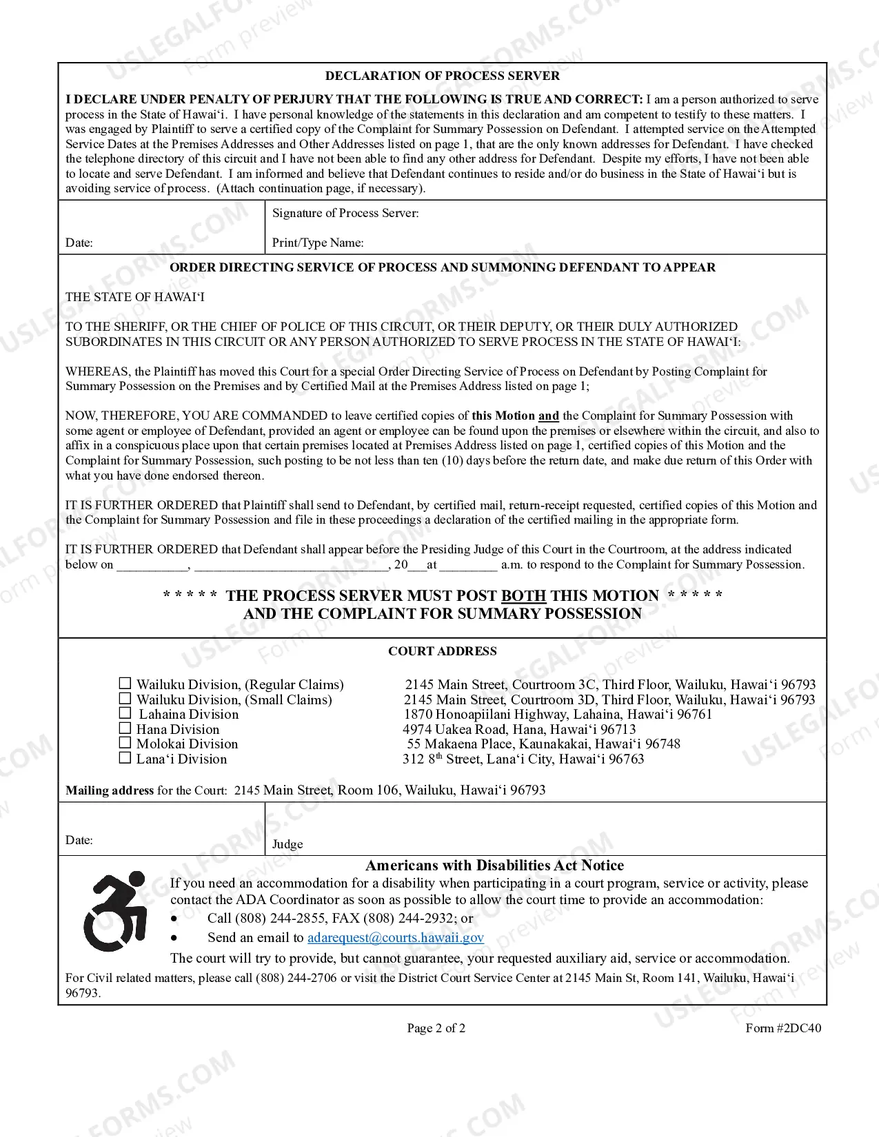 Preview Ex Parte Motion For Service of Process By Posting and By Certified Mail