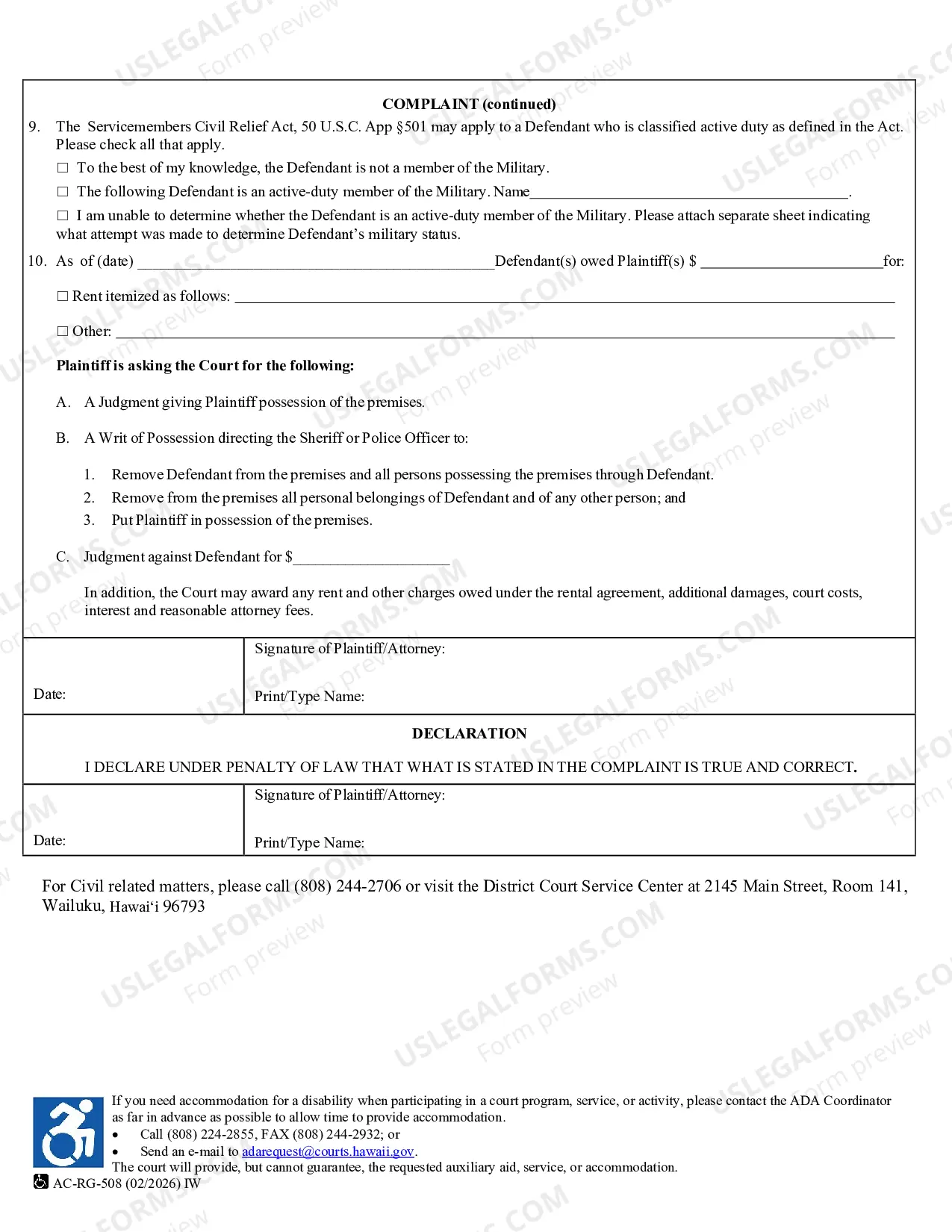 Preview Complaint (Assumpsit-Summary Possession-Landlord Tenant-Damages)