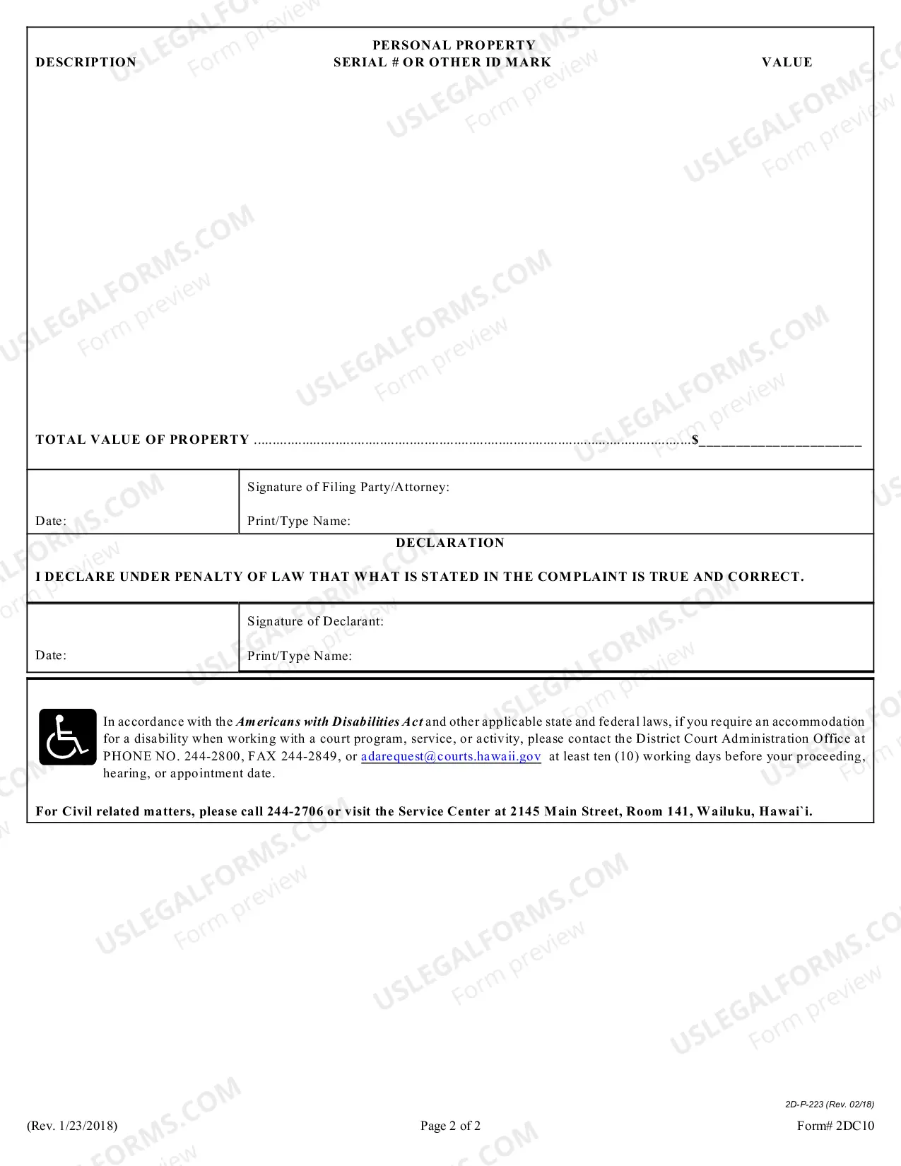 Preview Complaint (Replevin)