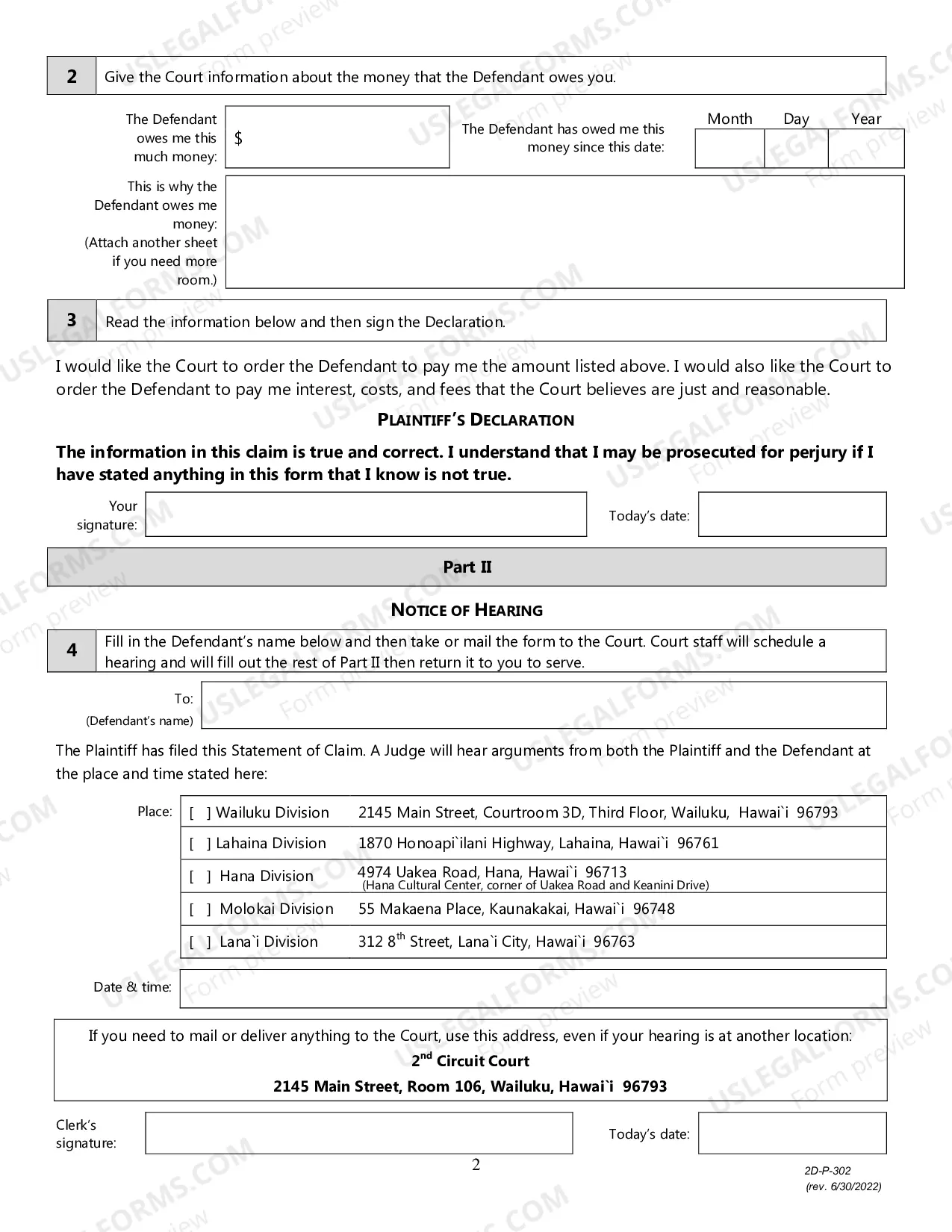 Preview Statement of Claim and Notice (General Form)