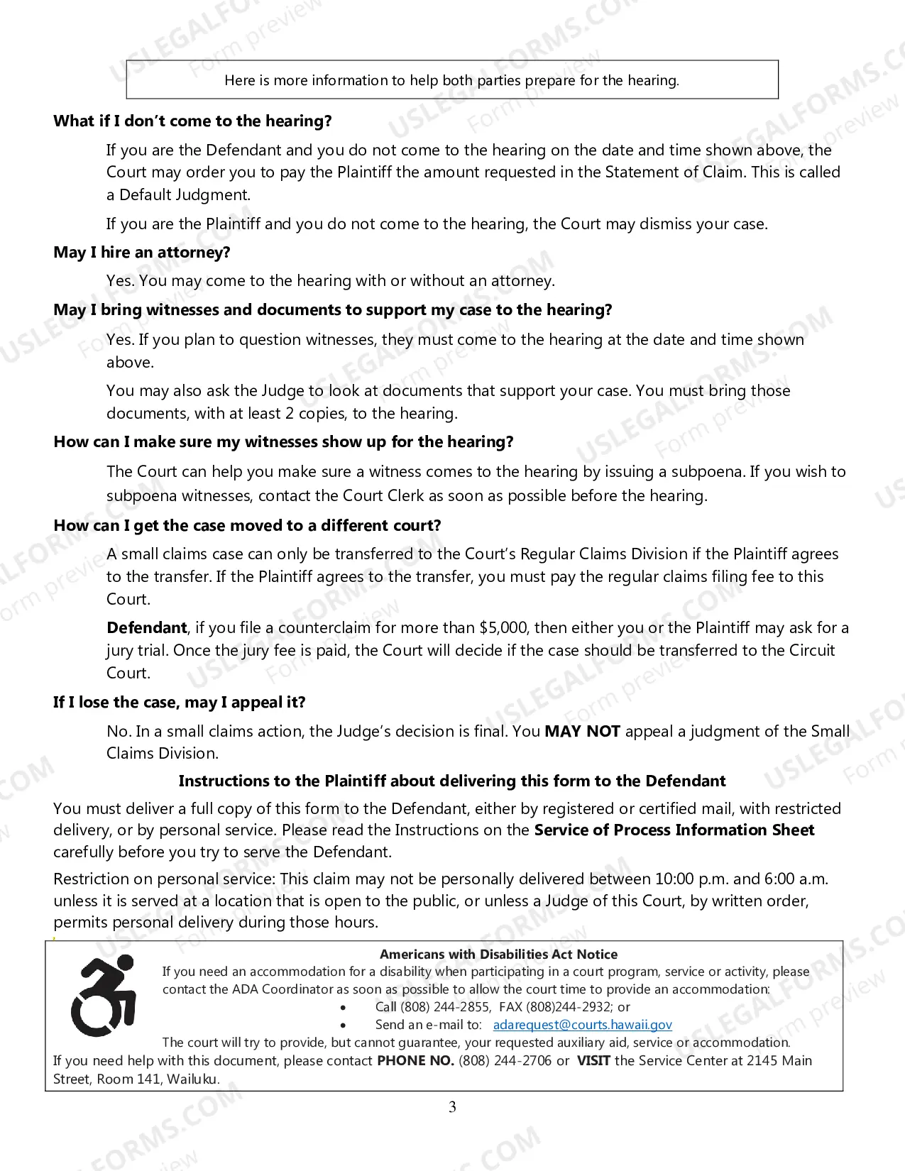 Preview Statement of Claim and Notice (General Form)