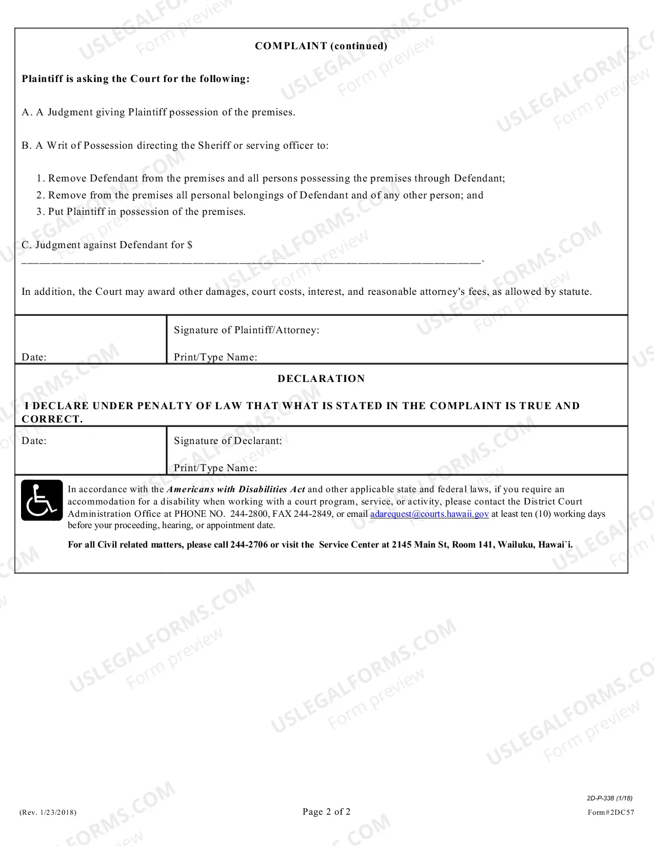 Preview Complaint (Ejectment)