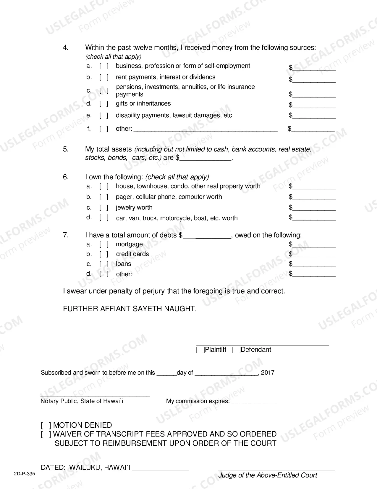 Preview ExParte Motion and Affidavit to Waive Transcipt Fees