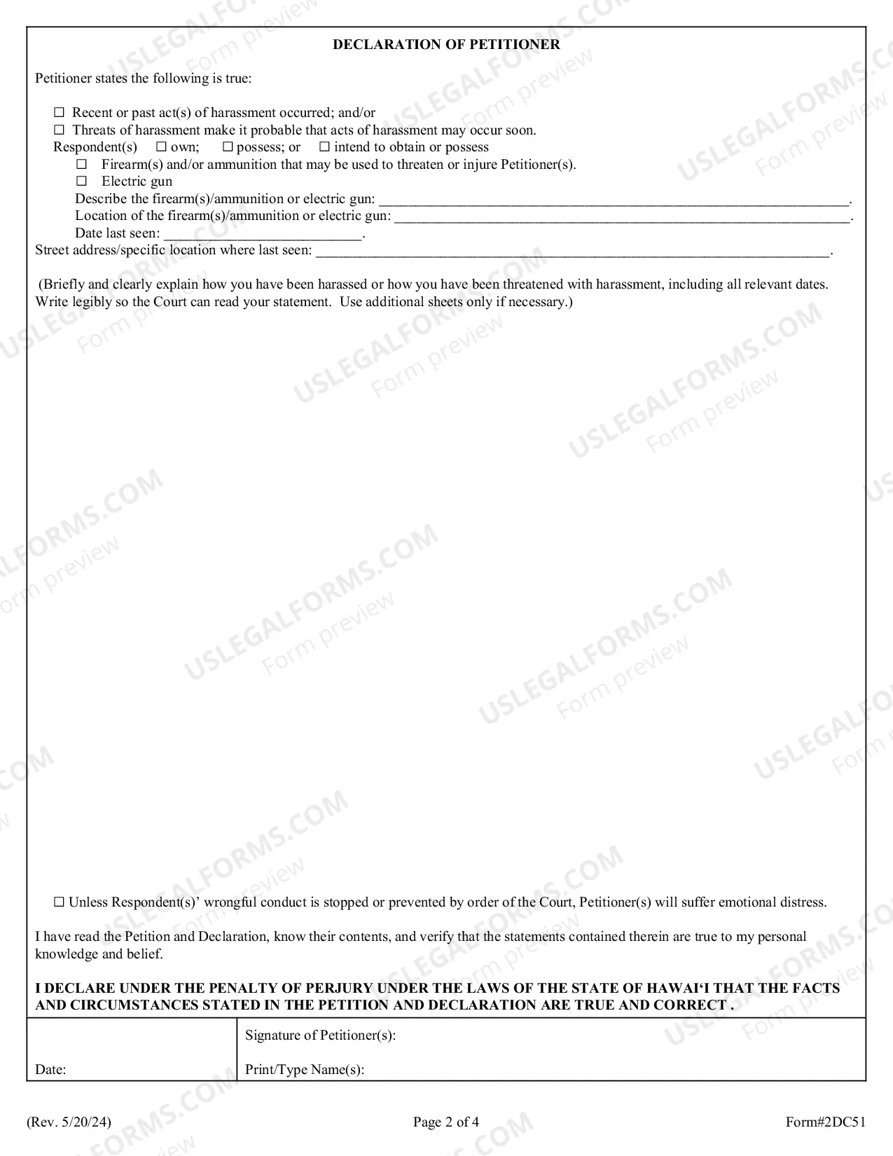 Preview Petition For Ex Parte Temporary Restraining Order and For Injunction Against Harassment