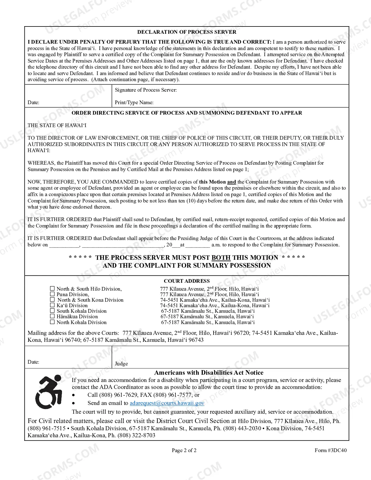 Preview Ex Parte Motion For Service of Process By Posting and By Certified Mail