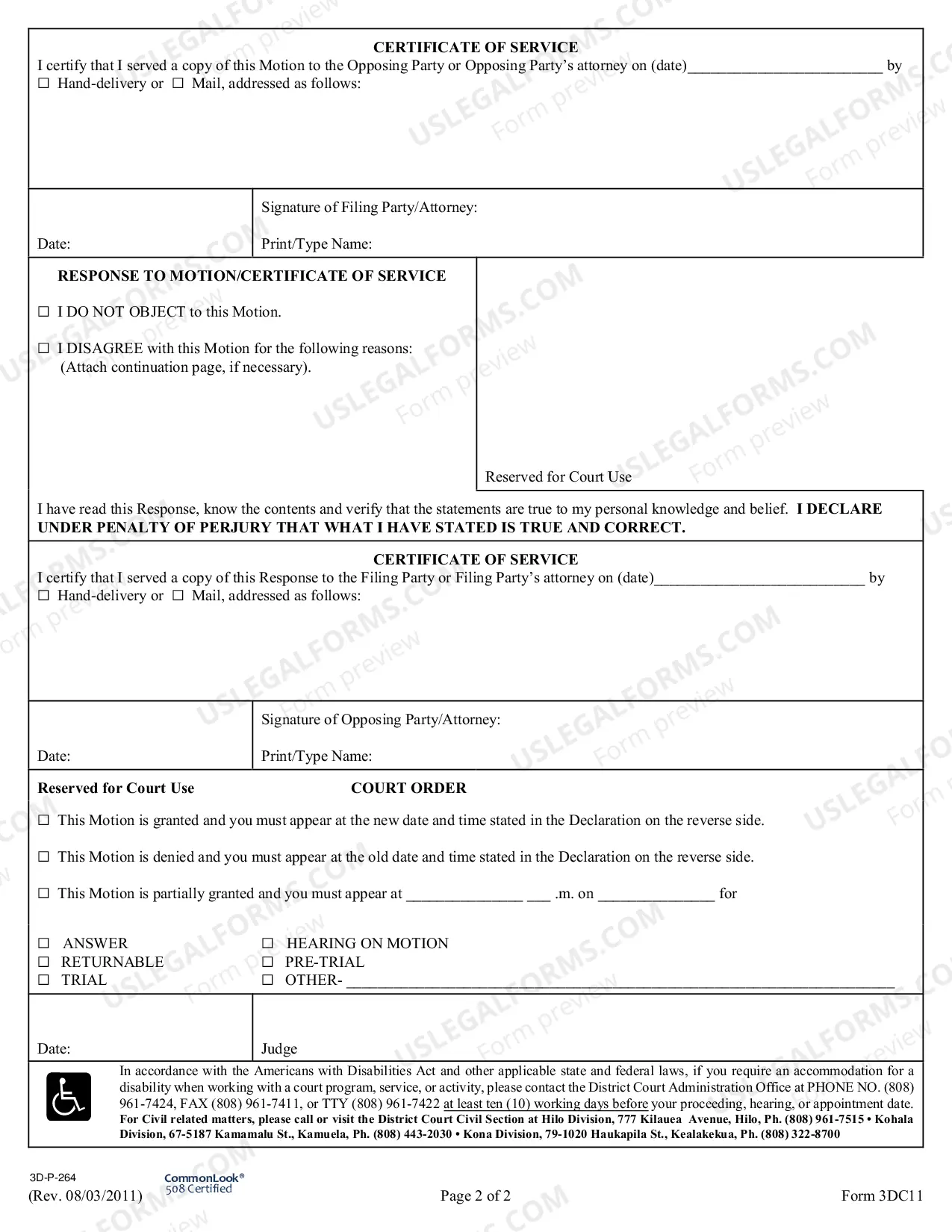 Preview Non Hearing Motion For Continuance