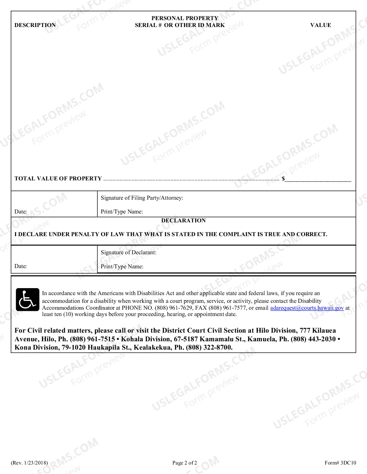 Preview Complaint (Replevin)