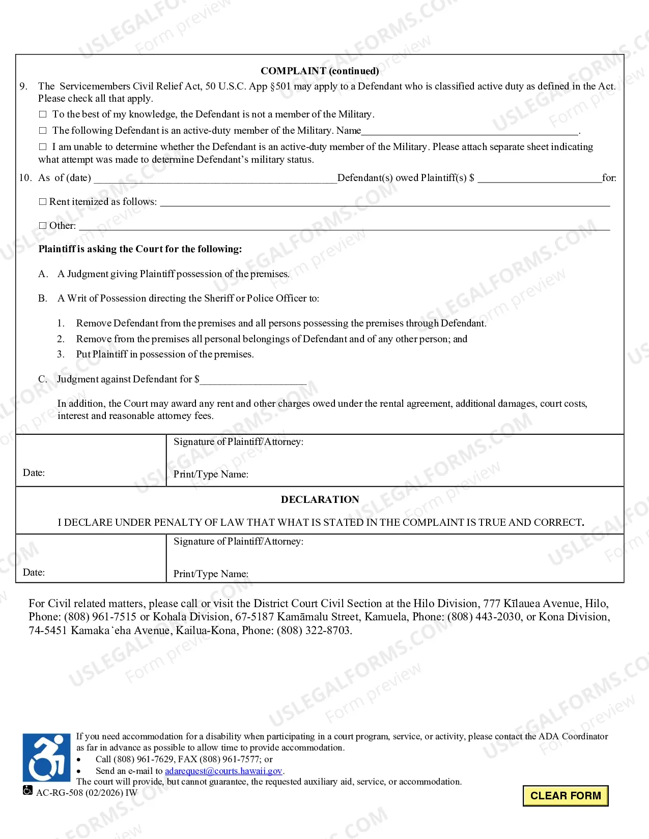 Preview Complaint (Summary Possession-Landlord Tenant-Damages)