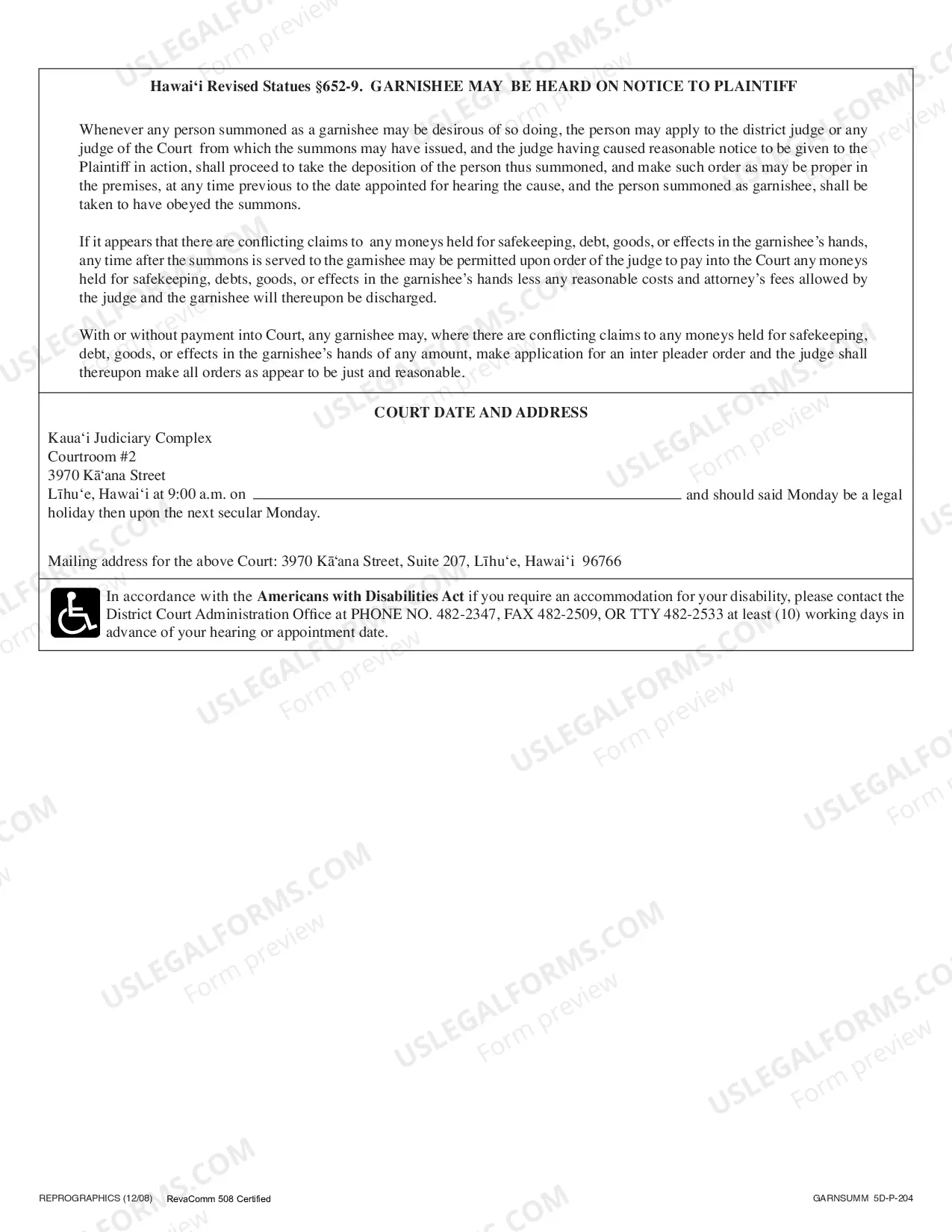 Preview Garnishee Summons