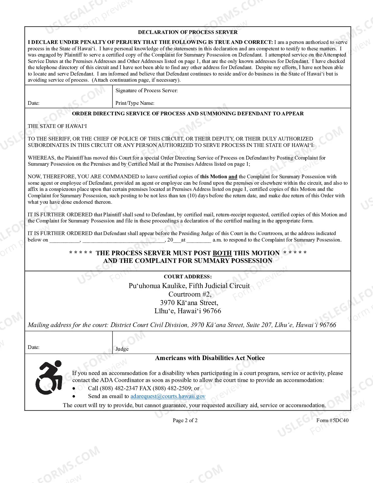 Preview Ex Parte Motion For Service of Process By Posting and By Certified Mail