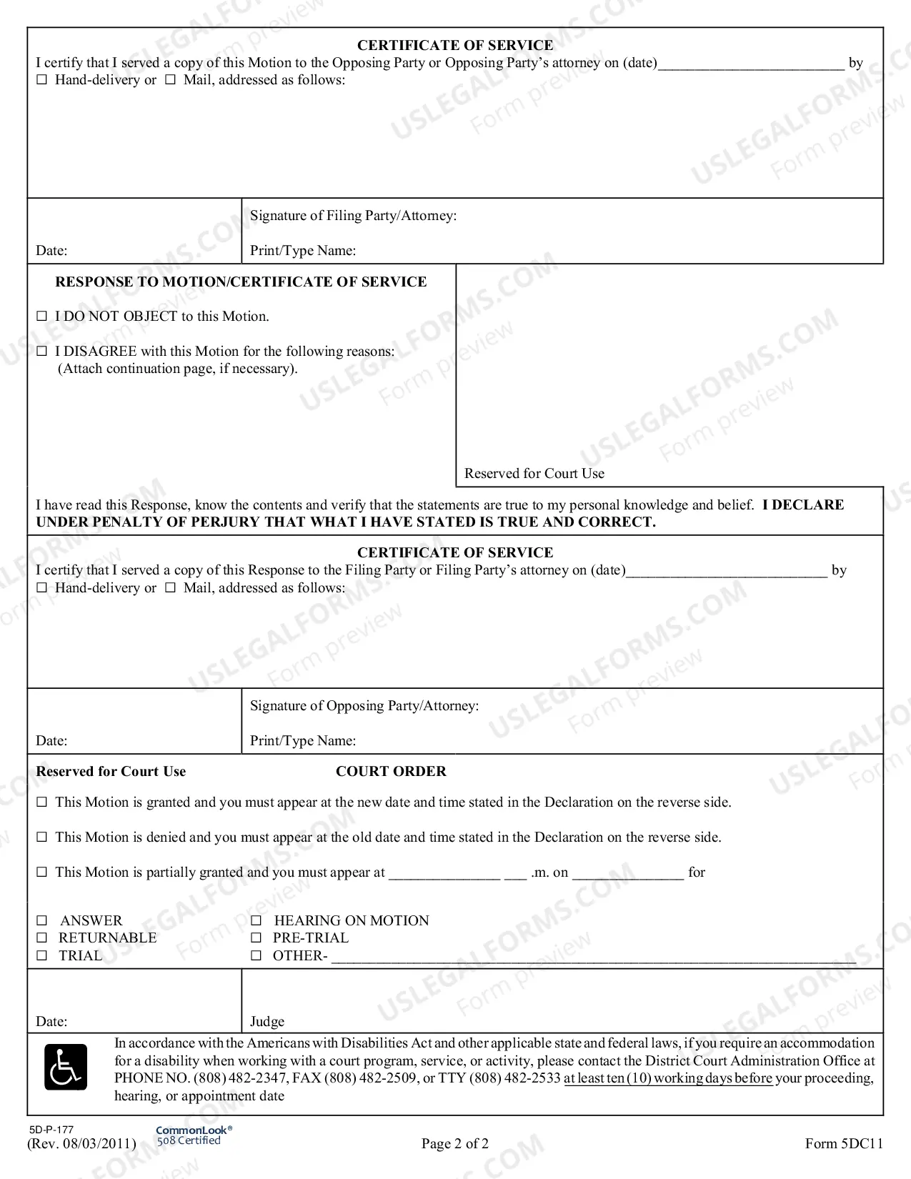 Preview Non Hearing Motion For Continuance