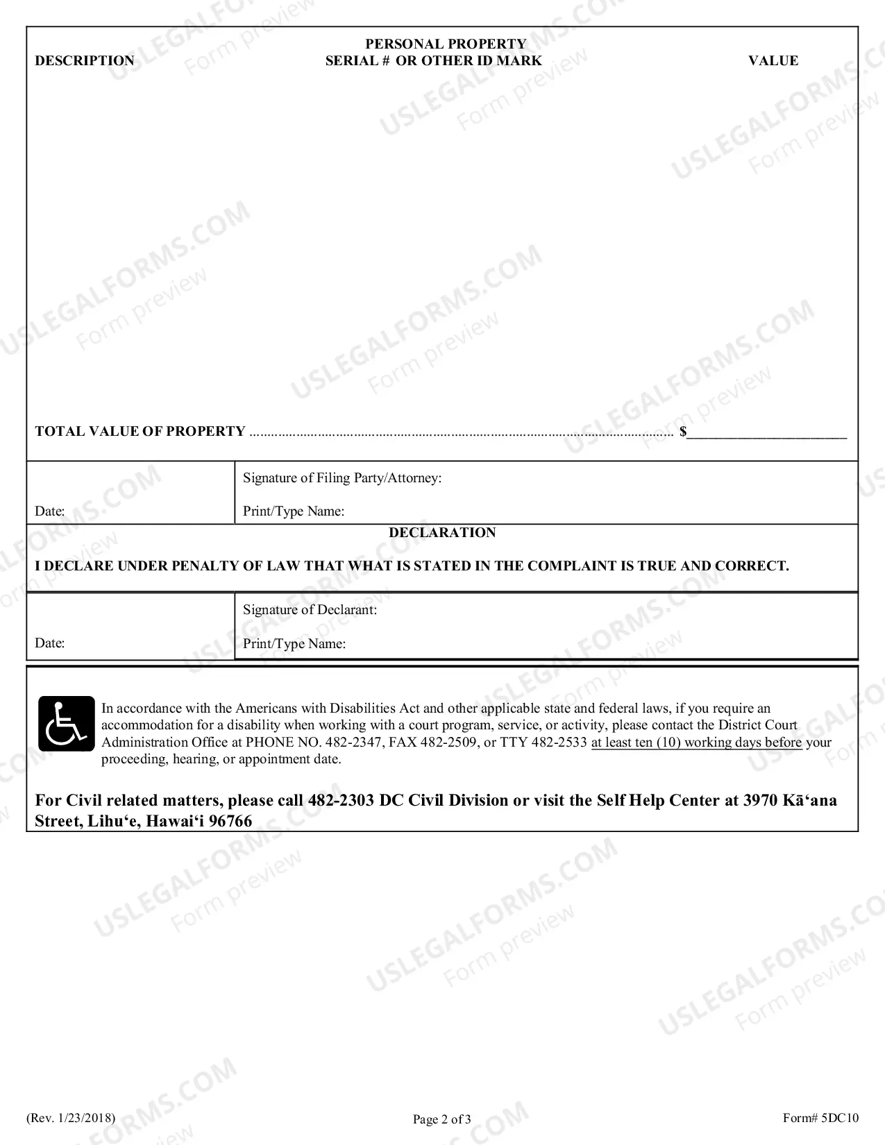 Preview Complaint (Replevin)