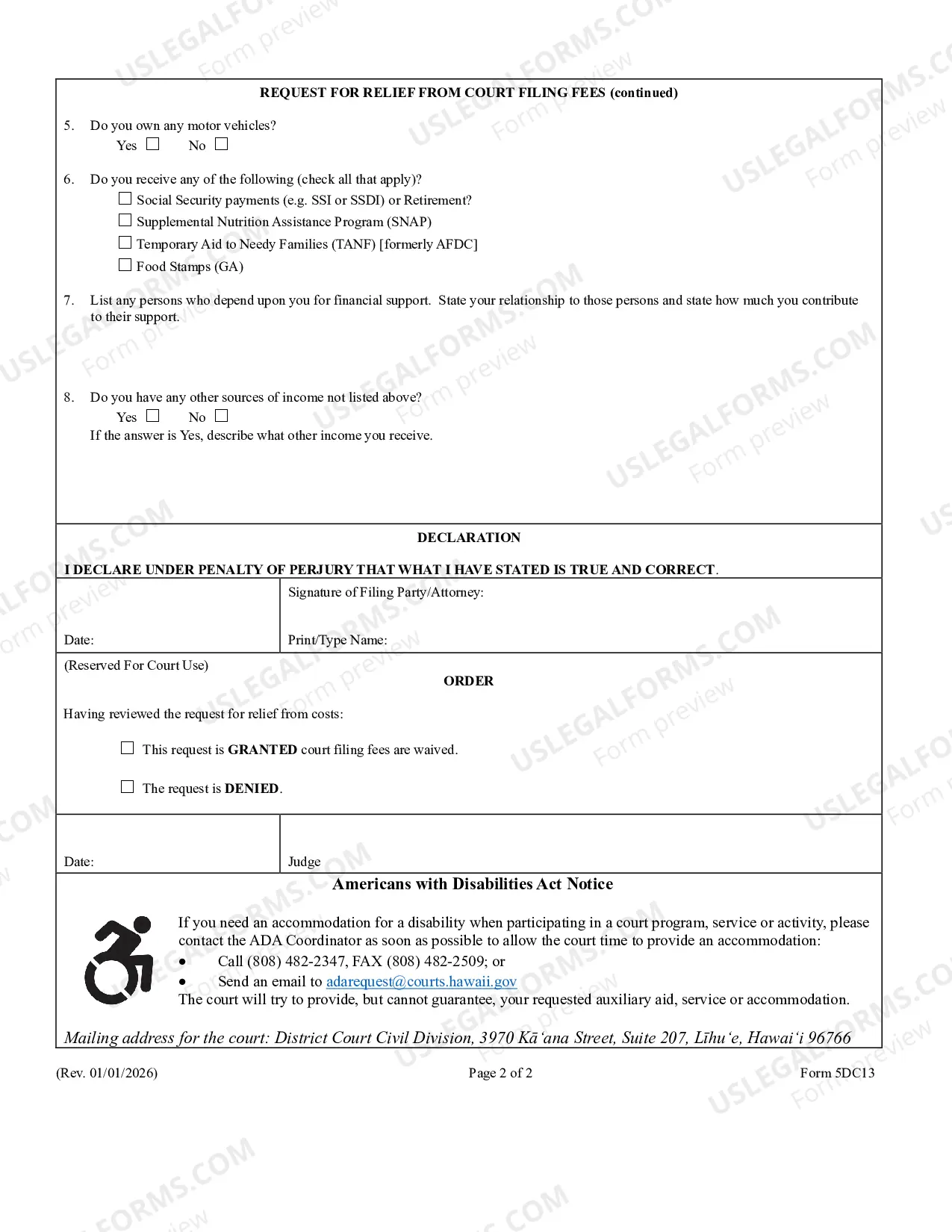 Preview Ex Parte Application For Relief From Costs