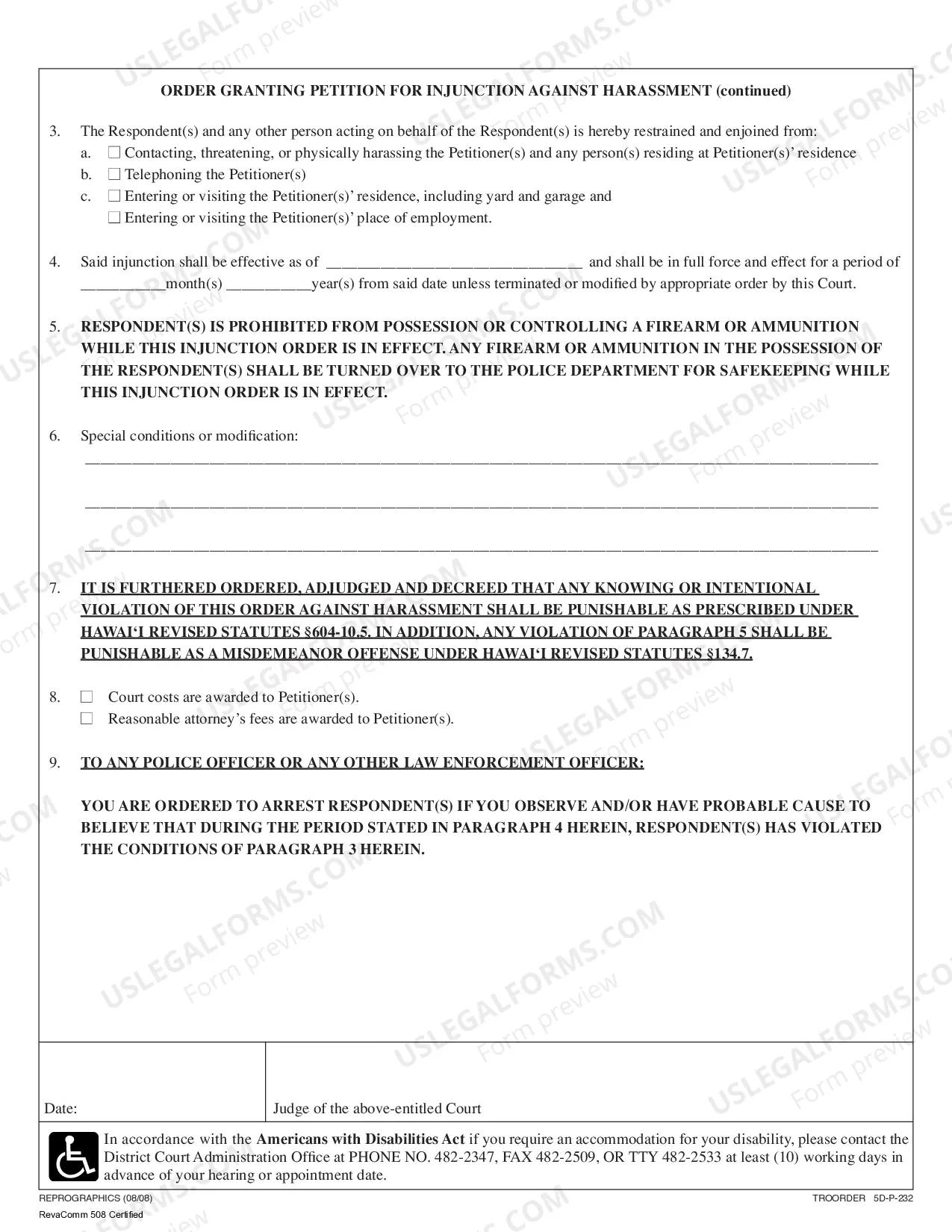 Preview Order Granting Petition For Injunction Against Harassment