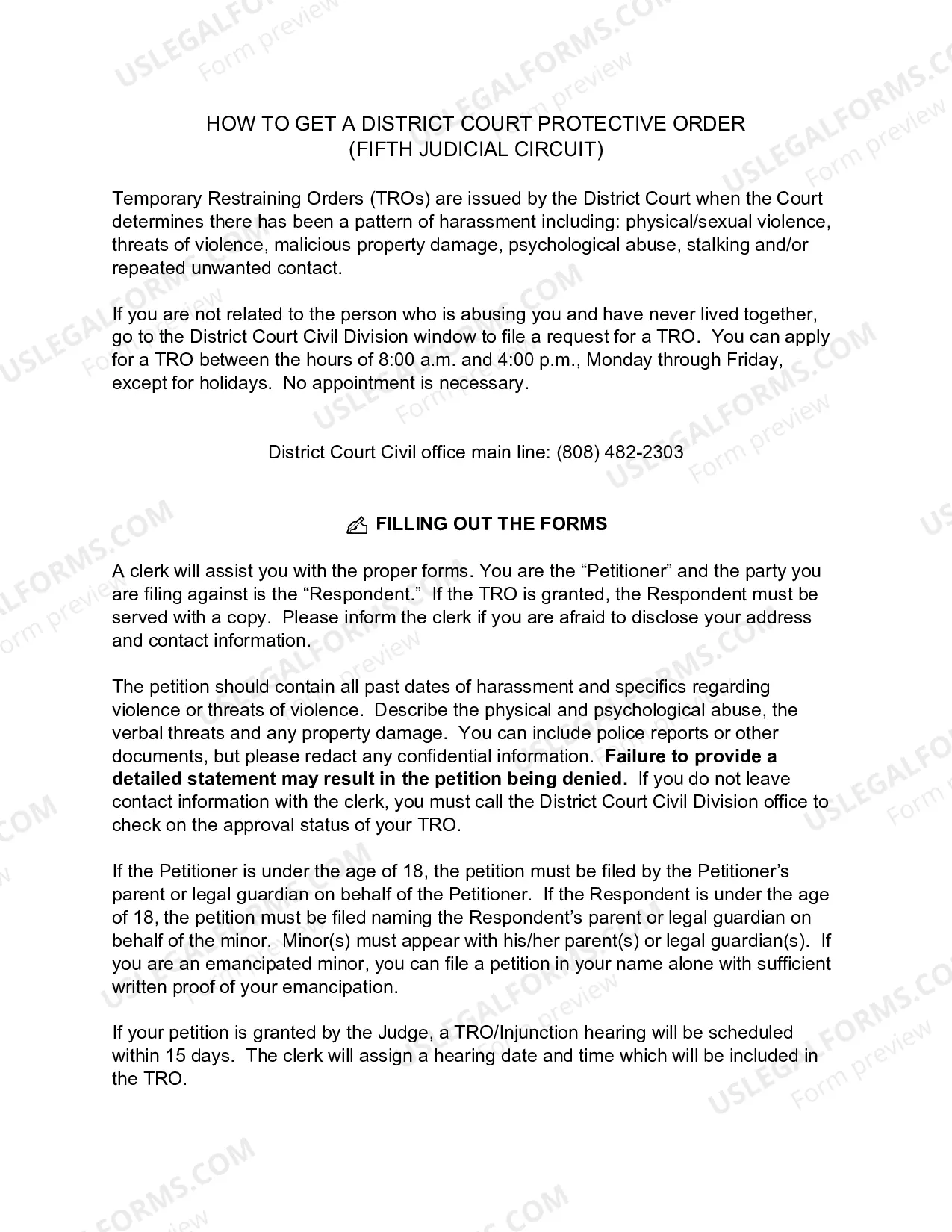 Preview Petition For Ex Parte Temporary Restraining Order and For Injunction Against Harassment