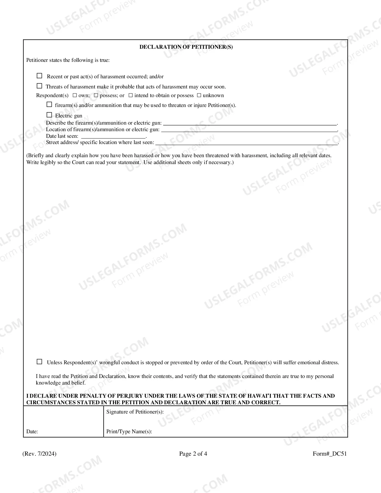 Preview Petition For Ex Parte Temporary Restraining Order and For Injunction Against Harassment