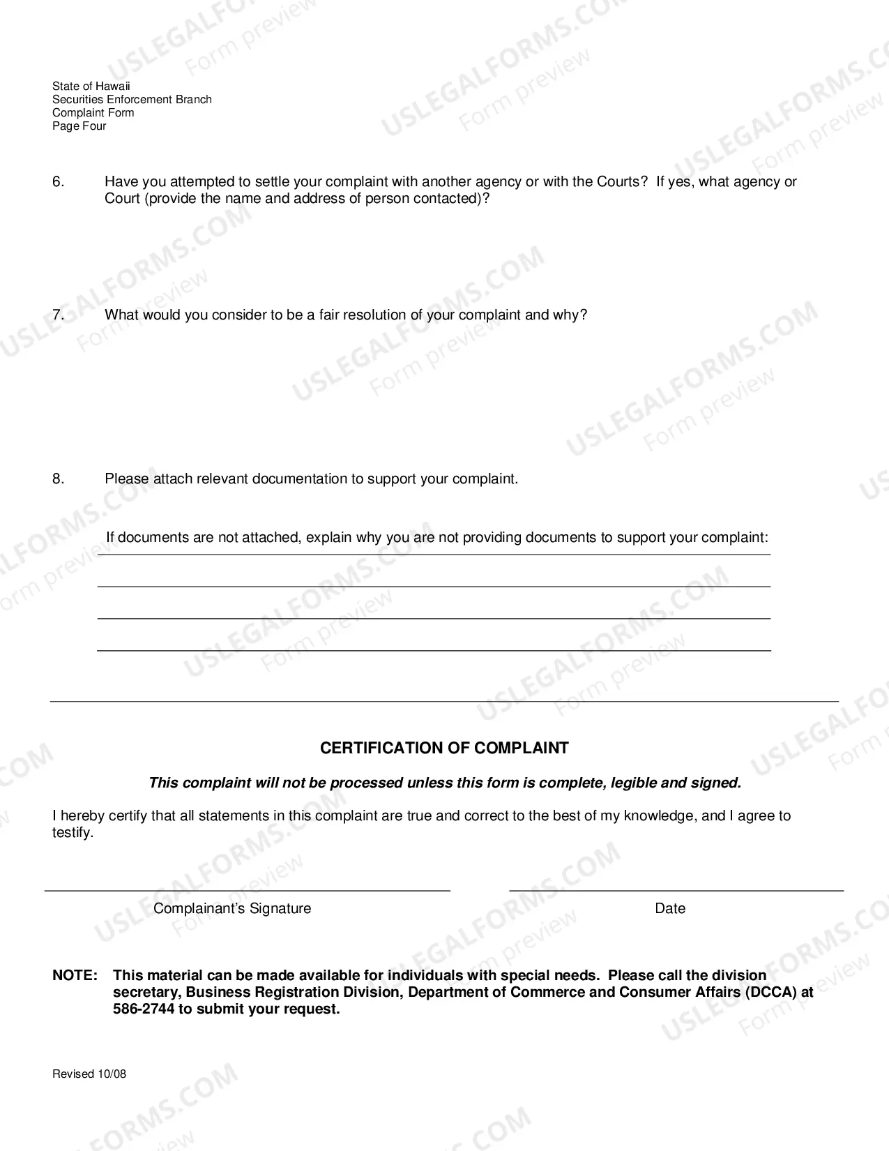 Preview Complaint Form
