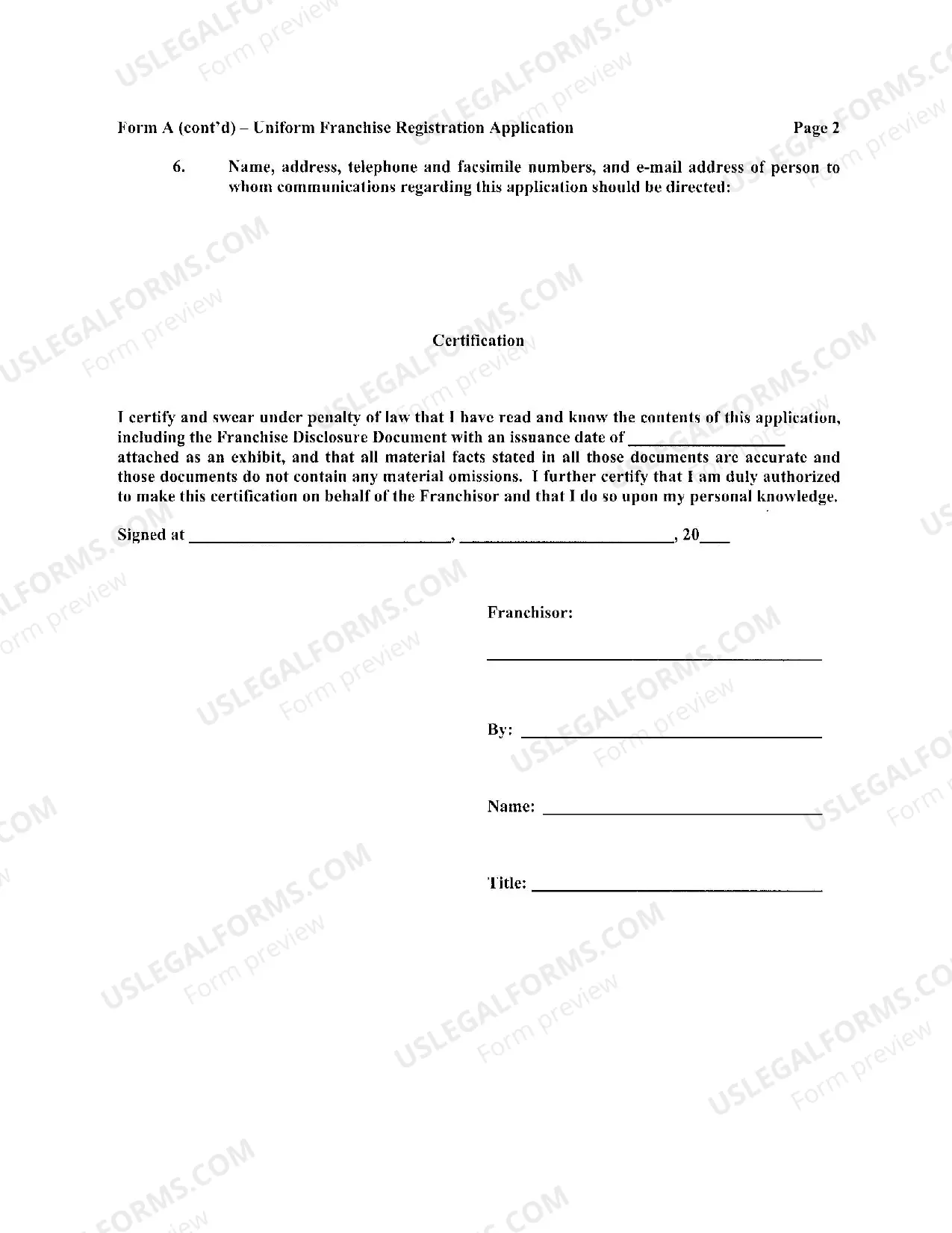 Preview Uniform Franchise Registration Application