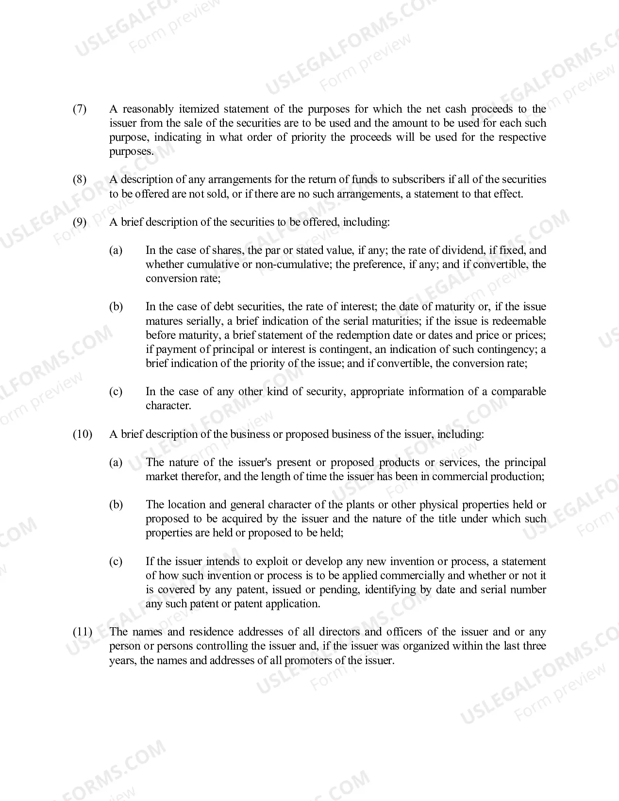 Preview Attachment to Application for Registration of Securities by Qualification