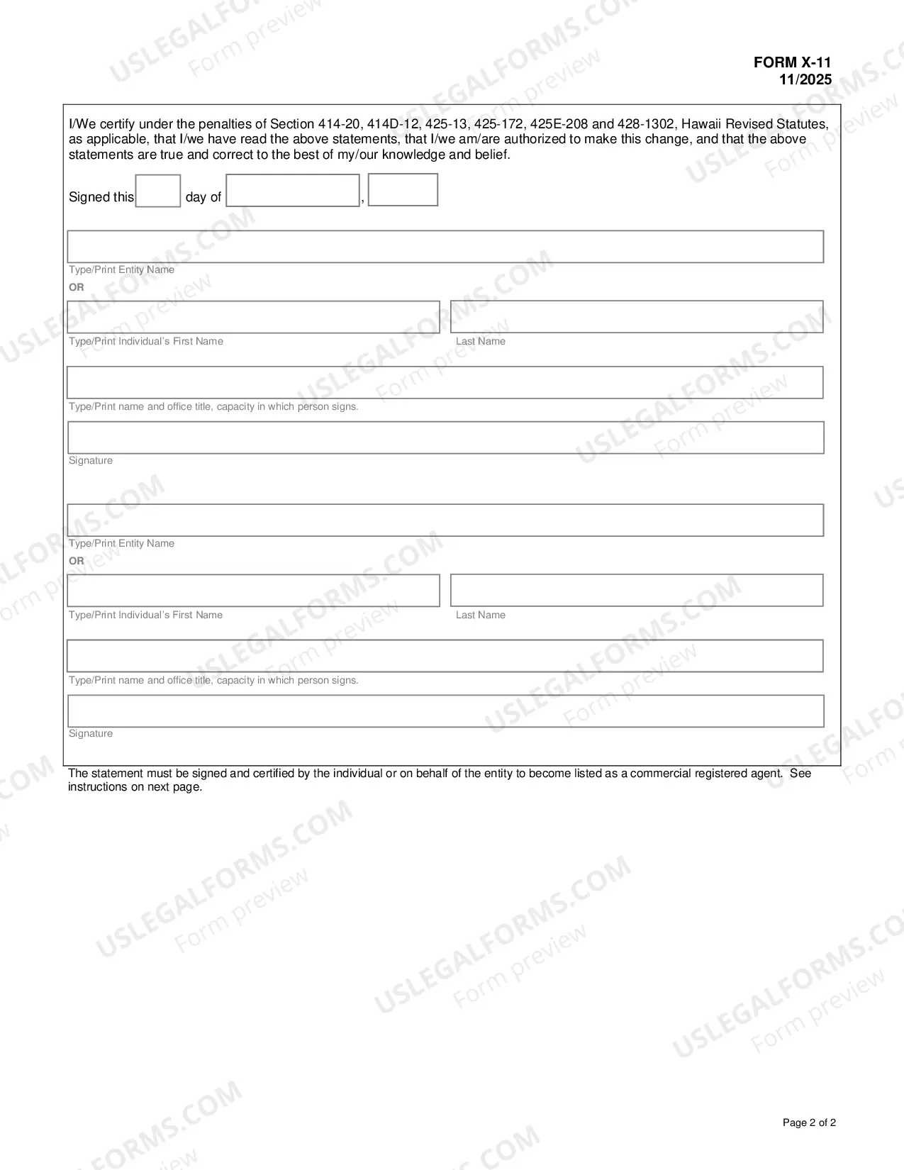 Preview Commercial Registered Agent Listing Statement