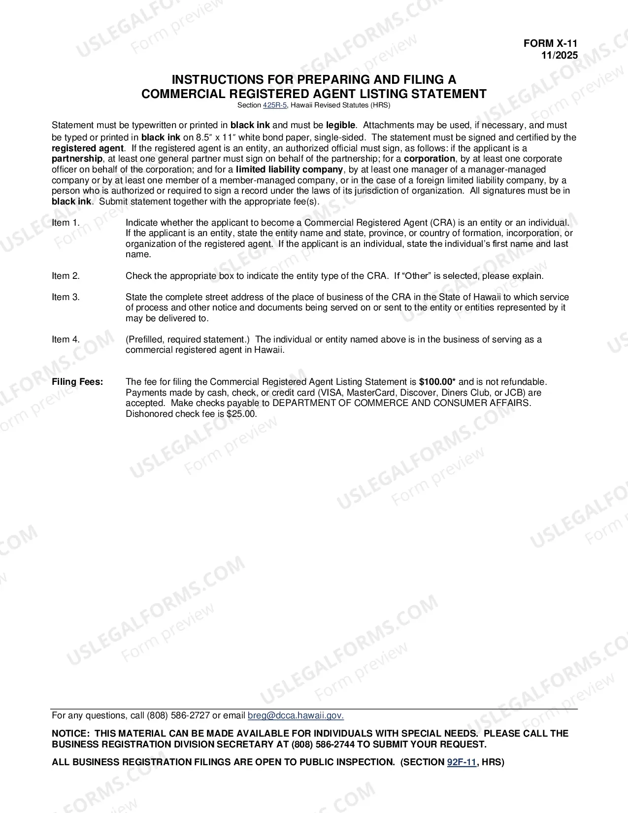 Preview Commercial Registered Agent Listing Statement