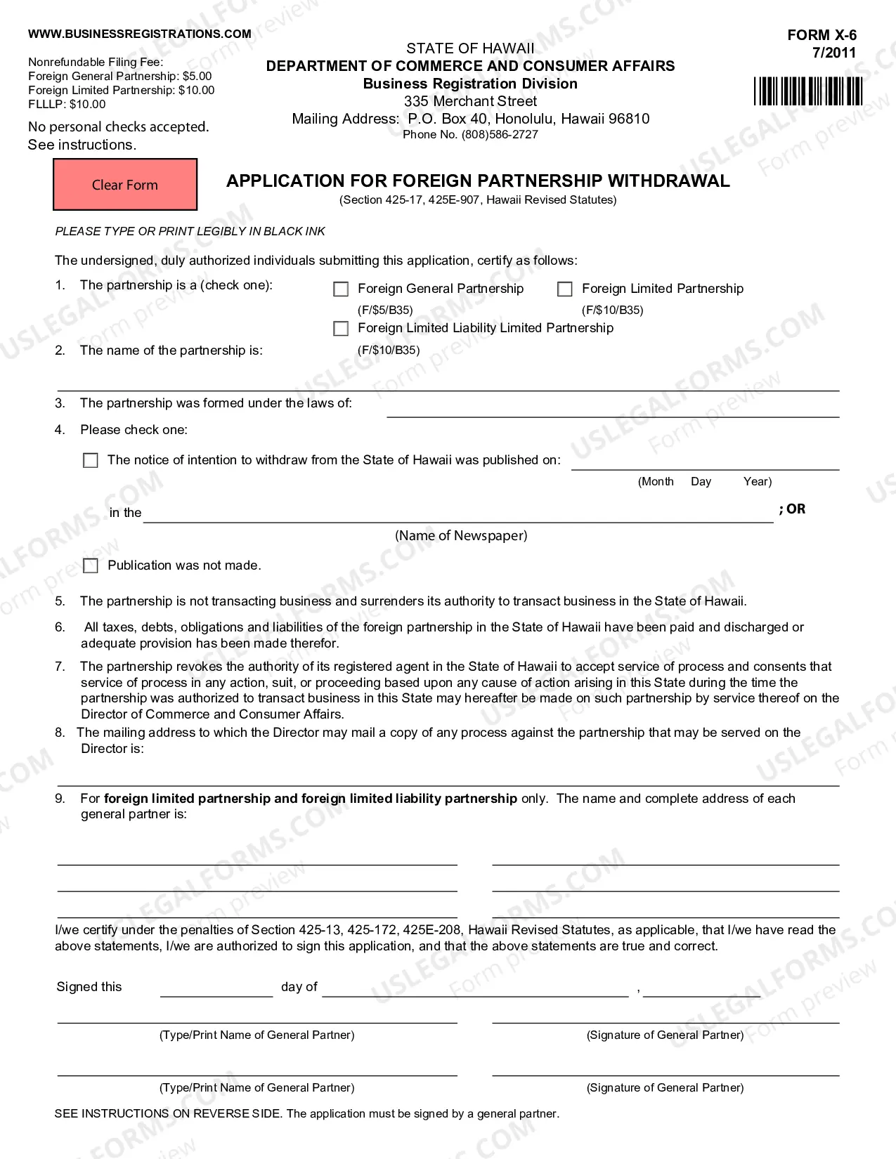 Preview Application For Foreign Partnership Withdrawal