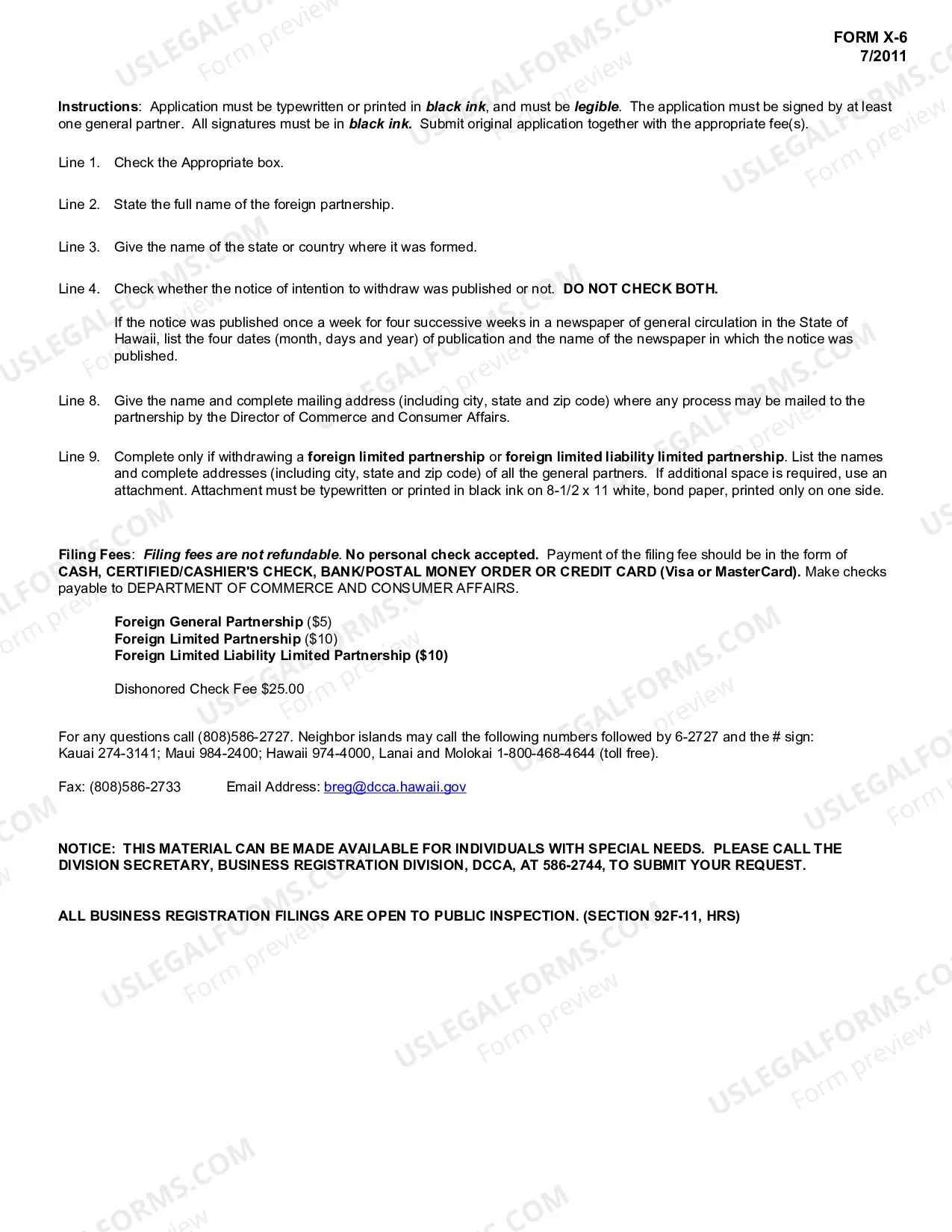 Preview Application For Foreign Partnership Withdrawal