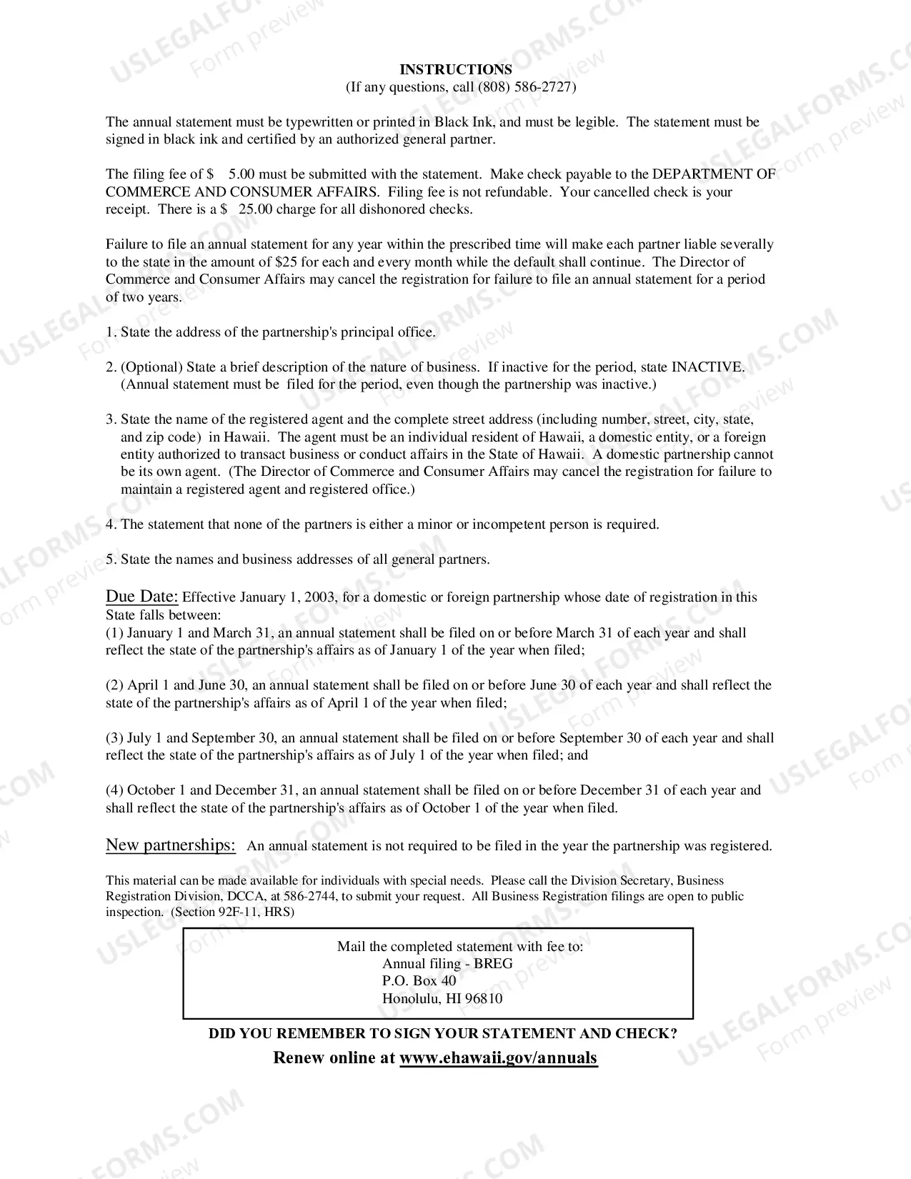 Preview Domestic General Partnership Annual Statement