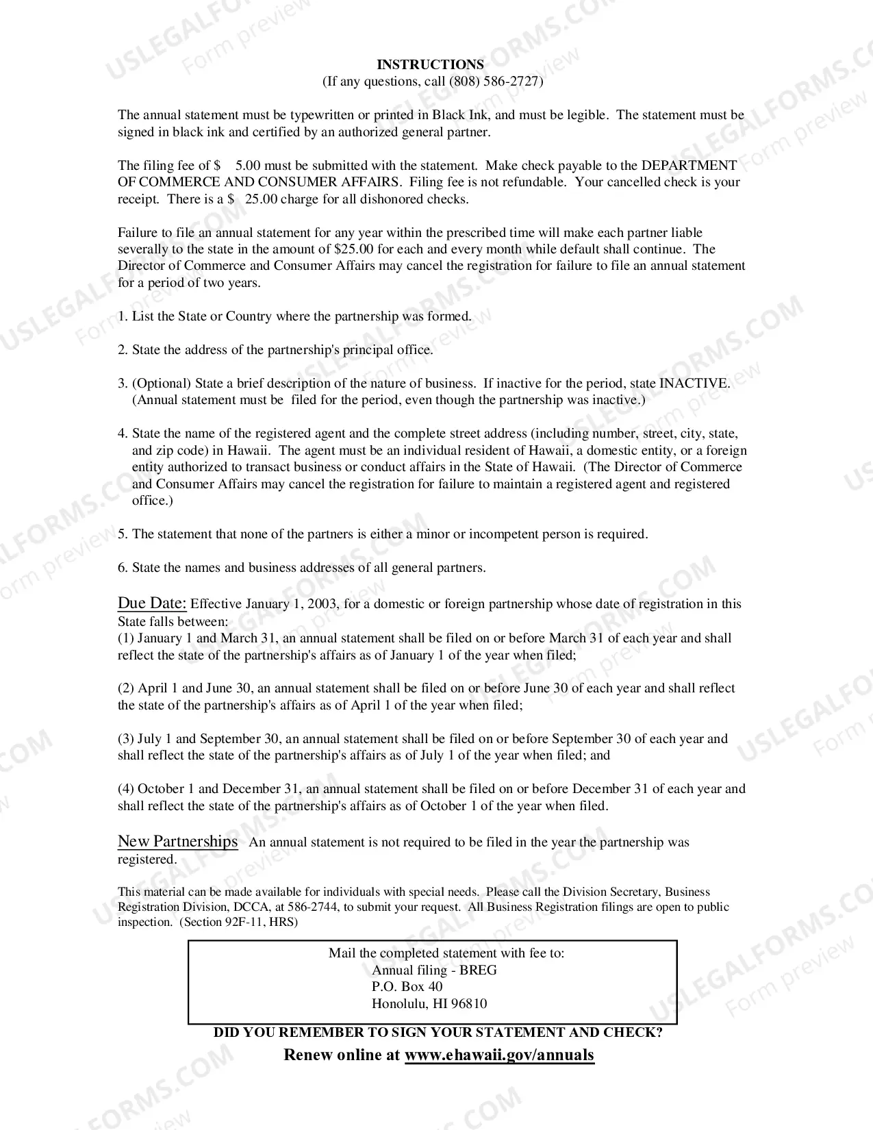 Preview Foreign General Partnership Annual Statement